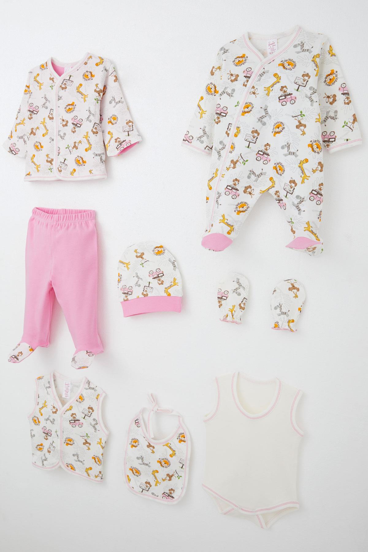 Joywiky Baby Girl 100% Cotton Hospital Release Set of 8 Rainbow Tale Flower Patterned White (0-3 Months) - Ecru