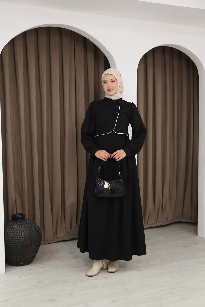 LF5029 Takma Ceketli Star Süet Tesettür Elbise – Şık ve Modern Tasarım