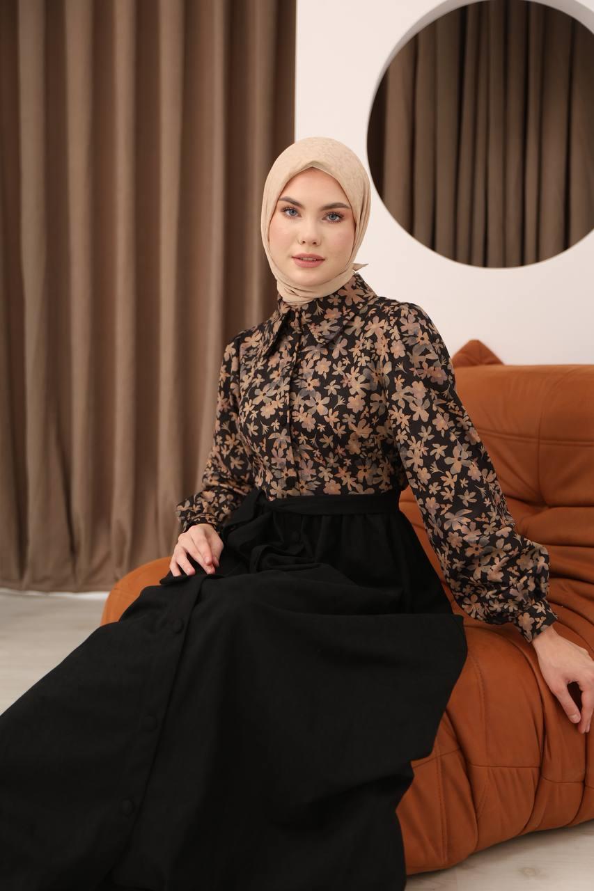 LF5020 Çiçek Desenli Star Süet Elbise – Zarif ve Feminen Tasarım