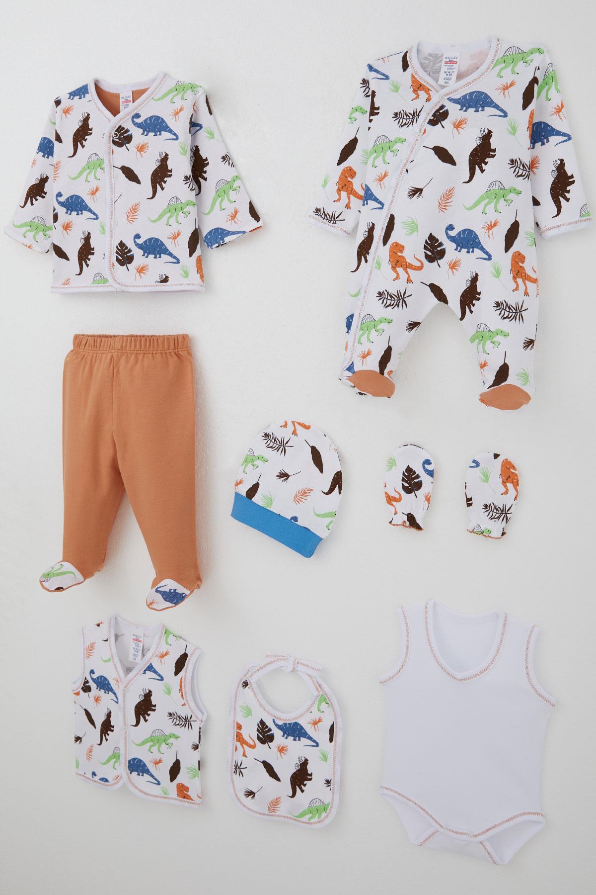 JW1003 JoyWiky Baby Boy Hospital Release 8-Pack Safari Adventure Cute Animal Patterned (0-3 Months) - Beyaz