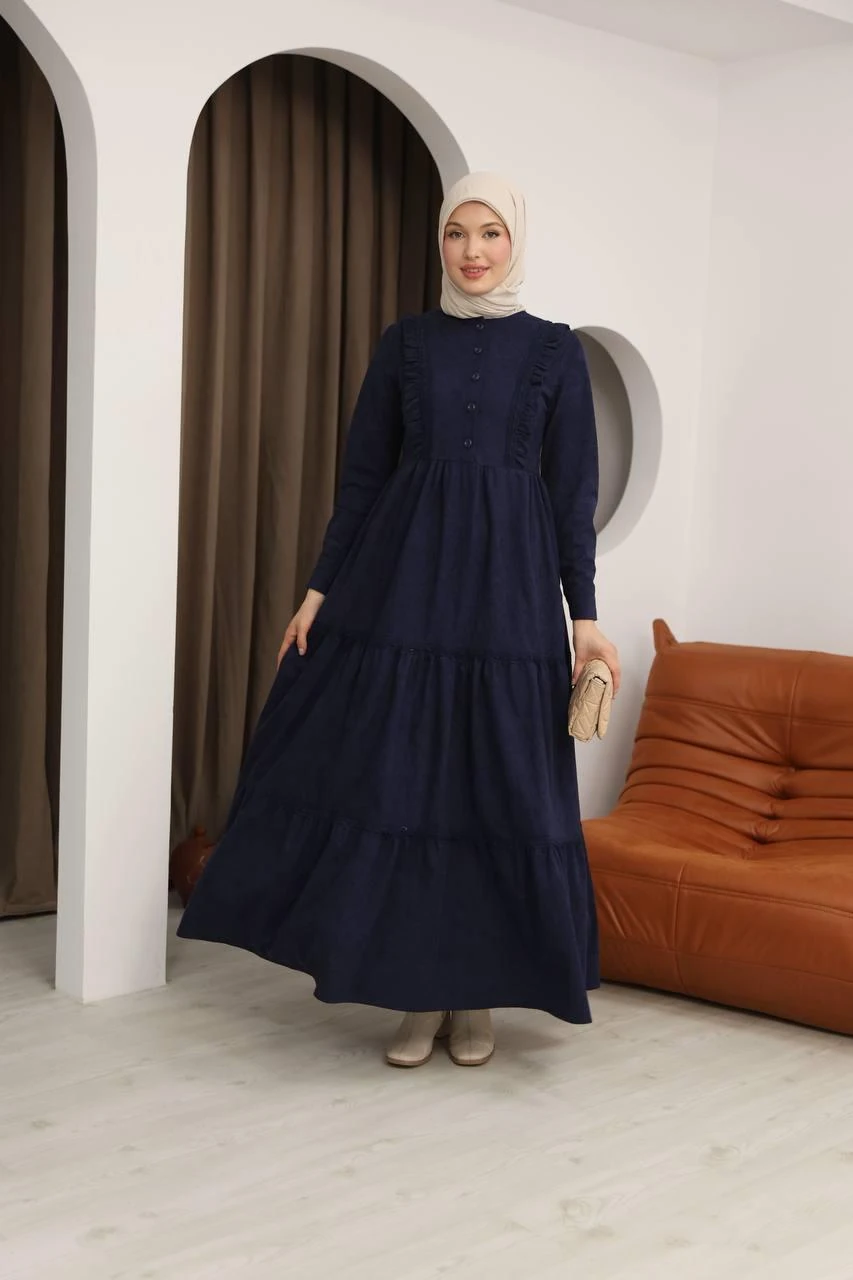 LF5012 Güpürlü Fırfırlı Star Süet Elbise – Özel Günler İçin Zarif Seçim