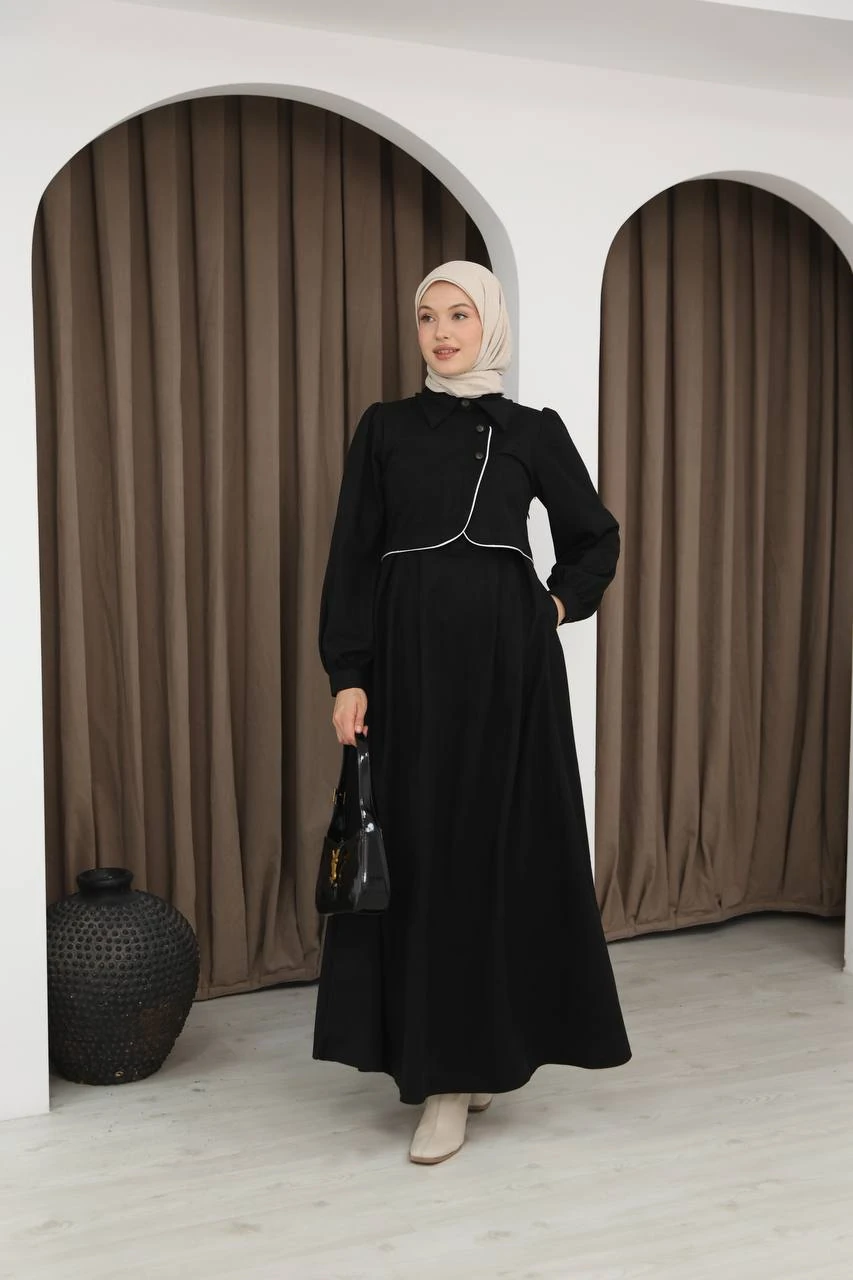 LF5029 Takma Ceketli Star Süet Tesettür Elbise – Şık ve Modern Tasarım