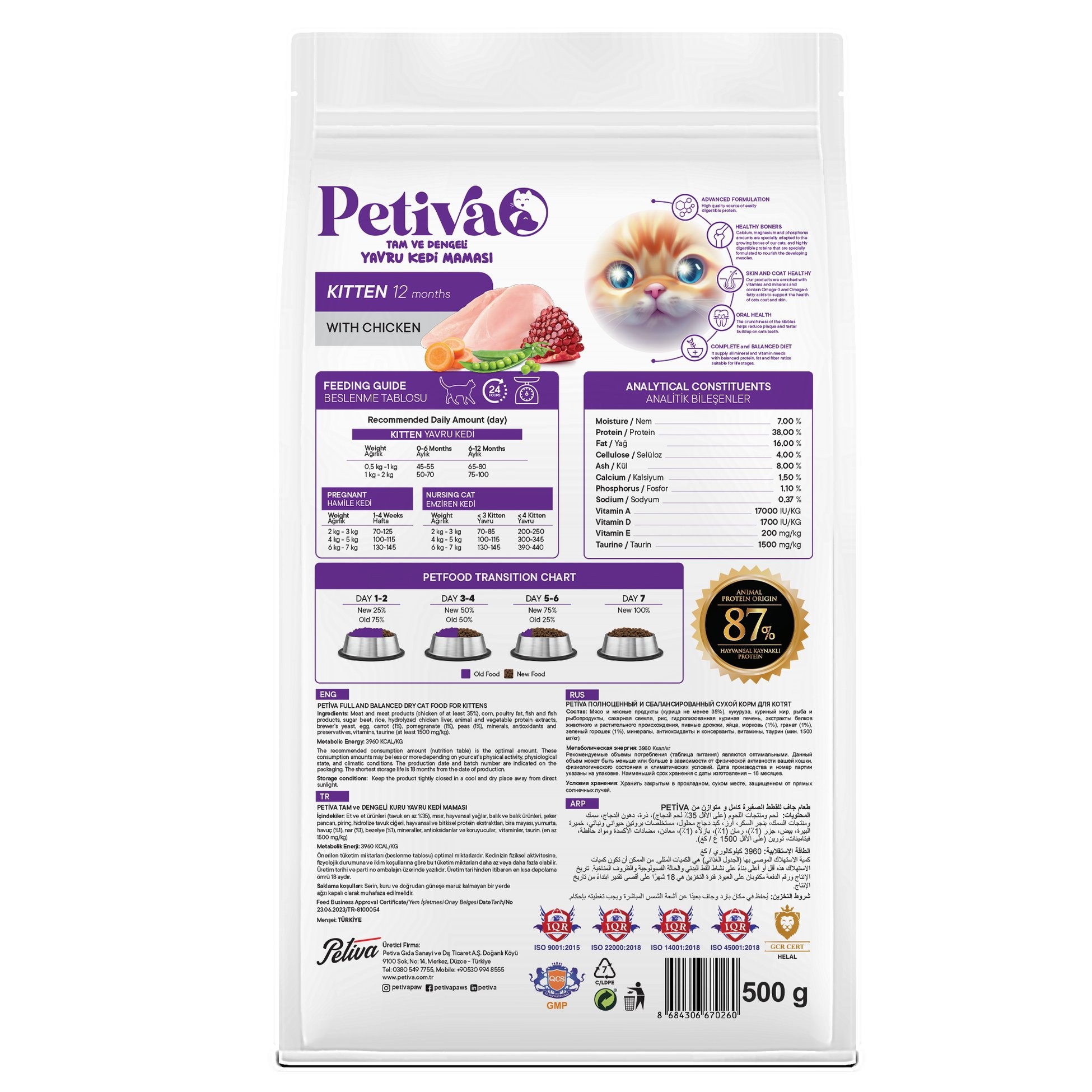 Petiva Yavru Kediler İçin Tavuk Etli Kuru Kedi Maması 500 G