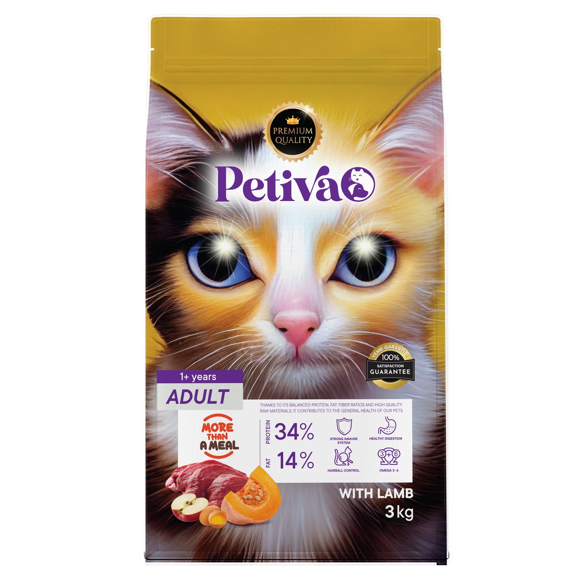 Petiva Yetişkin Kediler İçin Kuzu Etli Kuru Kedi Maması 3 Kg