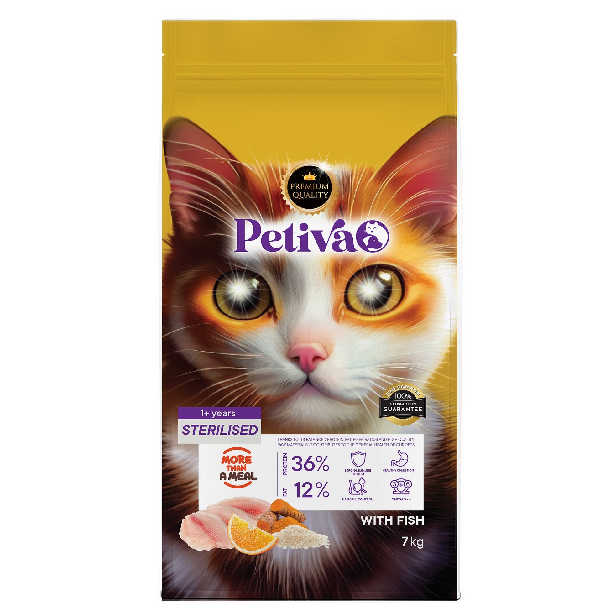 Petiva Kısırlaştırılmış Yetişkin Kediler İçin Balık Etli Kuru Kedi Maması 7 Kg