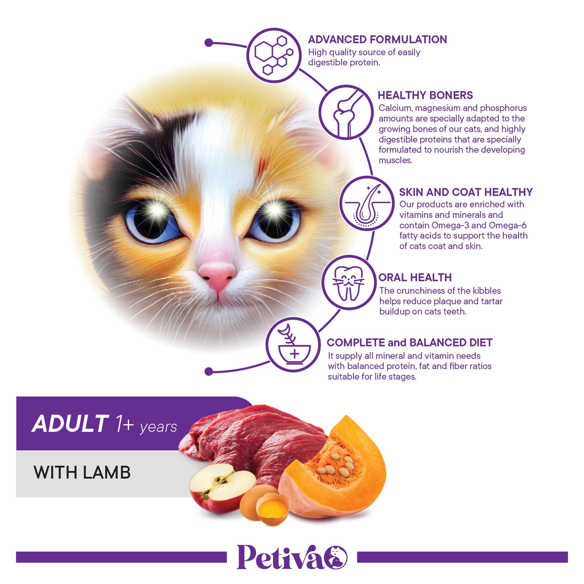 Petiva Yetişkin Kediler İçin Kuzu Etli Kuru Kedi Maması 7 Kg
