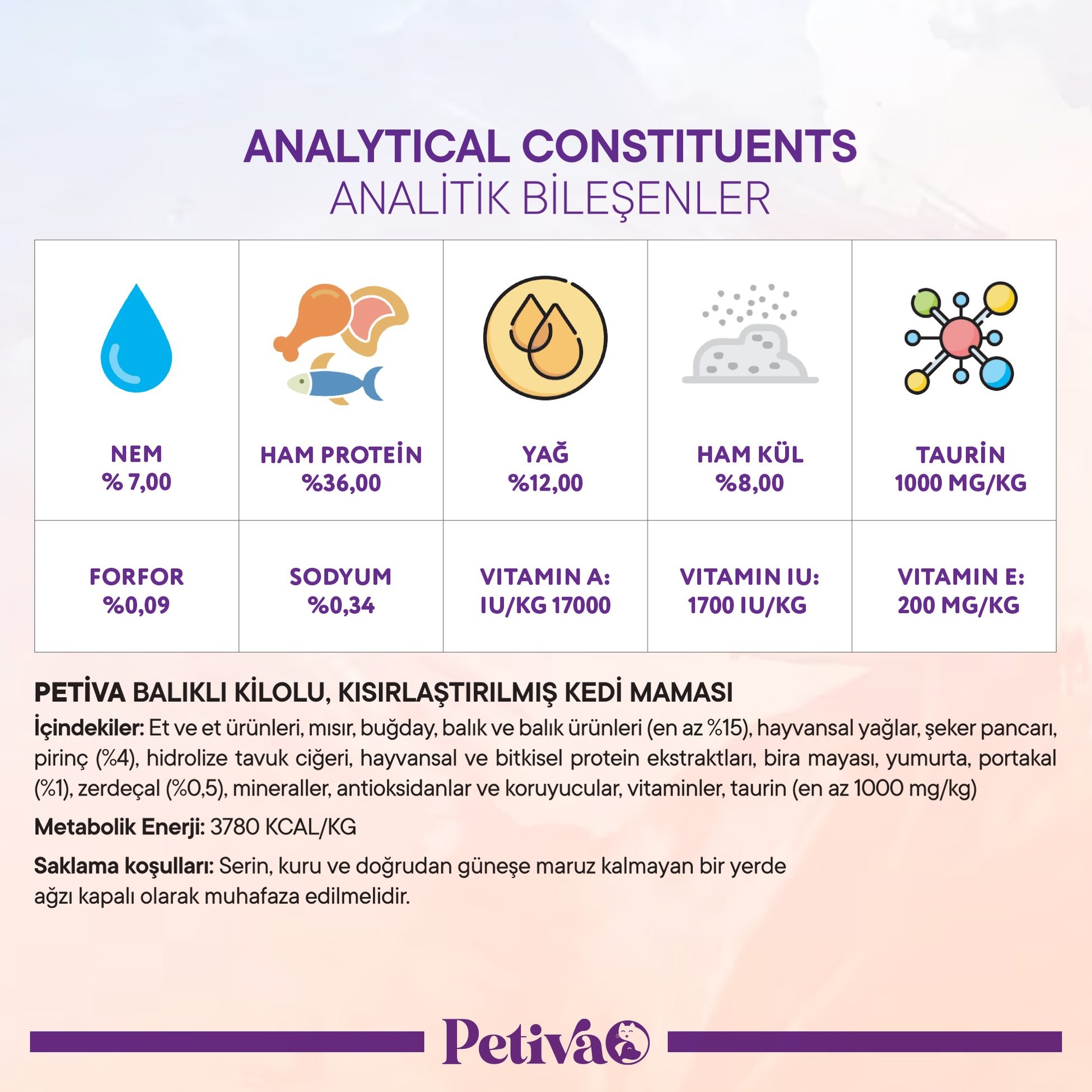 Petiva Kısırlaştırılmış Yetişkin Kediler İçin Balık Etli Kuru Kedi Maması 7 Kg