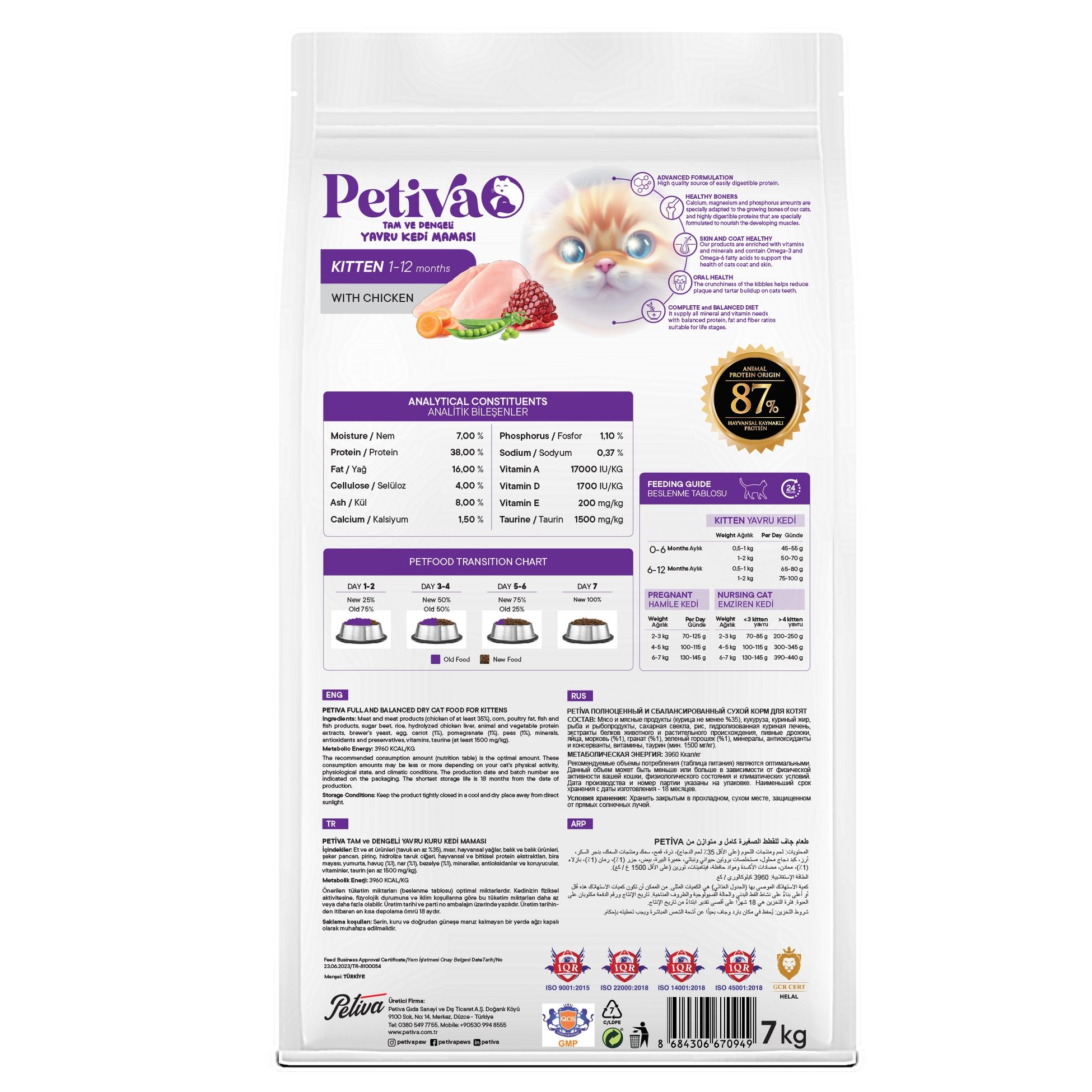 Petiva Yavru Kediler İçin Tavuk Etli Kuru Kedi Maması 7 Kg