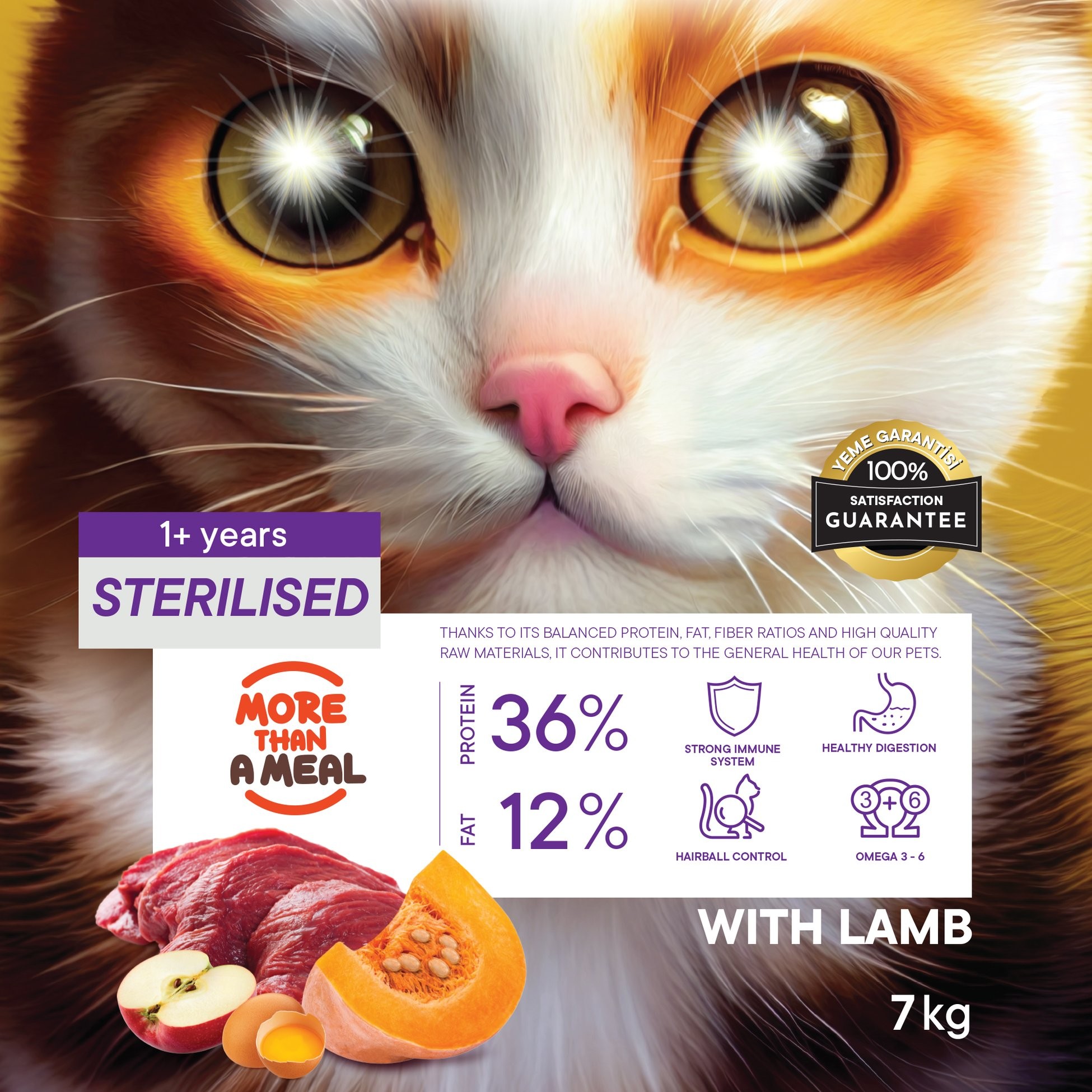 Petiva Kısırlaştırılmış Yetişkin Kediler İçin Kuzu Etli Kuru Kedi Maması 7 Kg