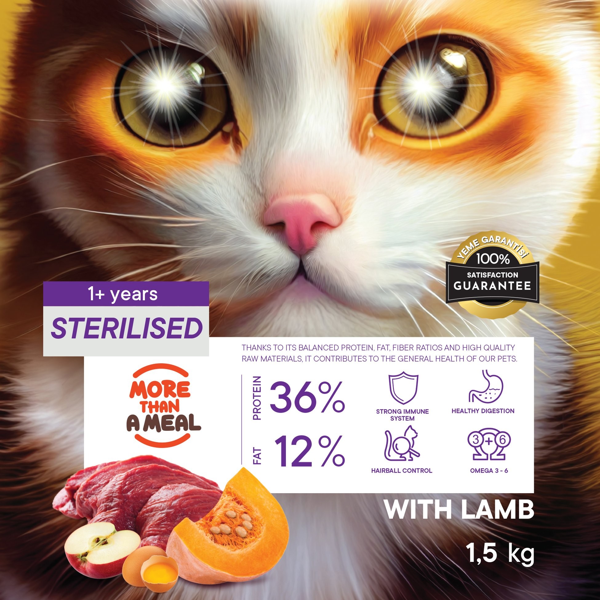 Petiva Kısırlaştırılmış Yetişkin Kediler İçin Kuzu Etli Kuru Kedi Maması 1,5 Kg