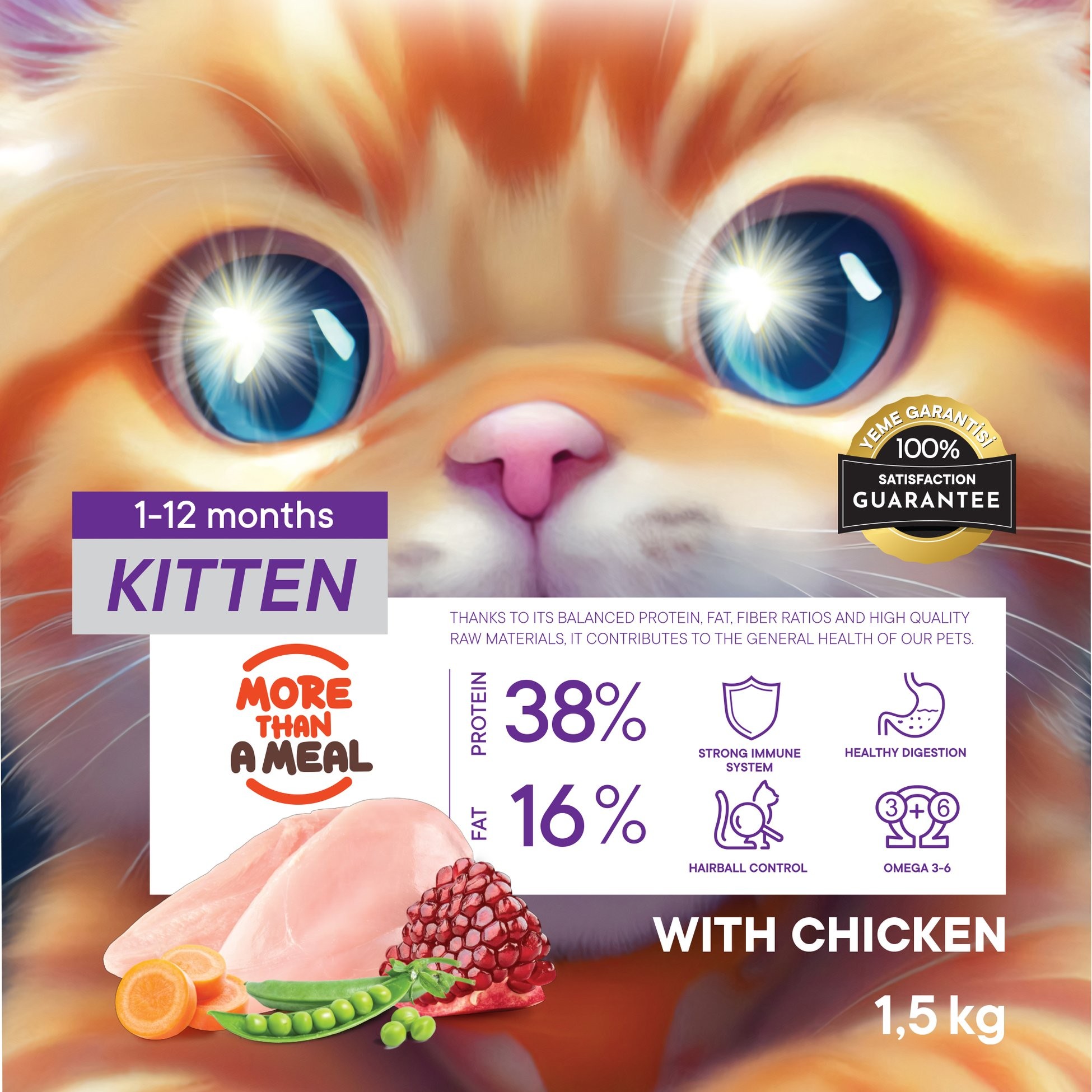 Petiva Yavru Kediler İçin Tavuk Etli Kuru Kedi Maması 1,5 Kg