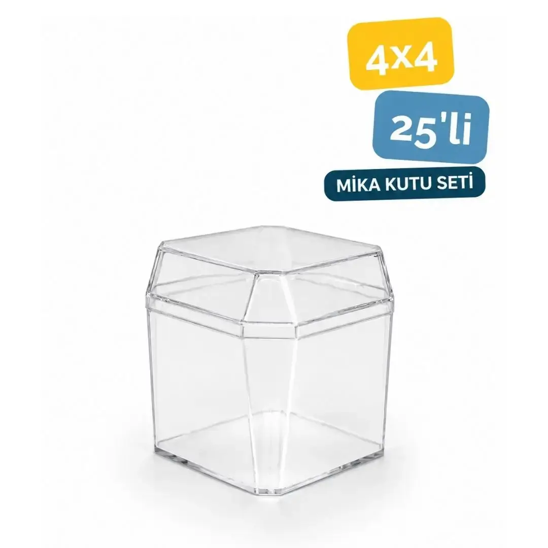 4x4 Kristal Görünümlü Mika Kutu | 25 , 100 , 500 ve 1000 adet