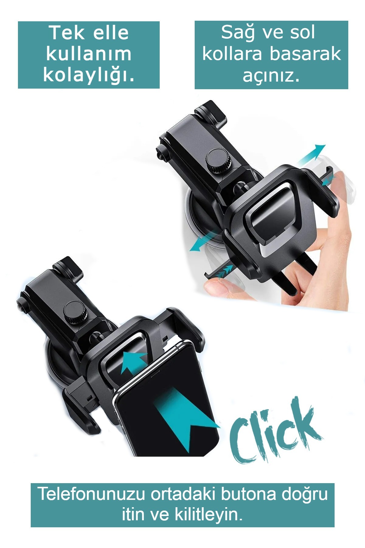 Basict Araç Telefon Tutucu | Vakumlu Güçlü Yapışkan | 360° Ayarlanabilir | Cam & Torpido Uyumlu