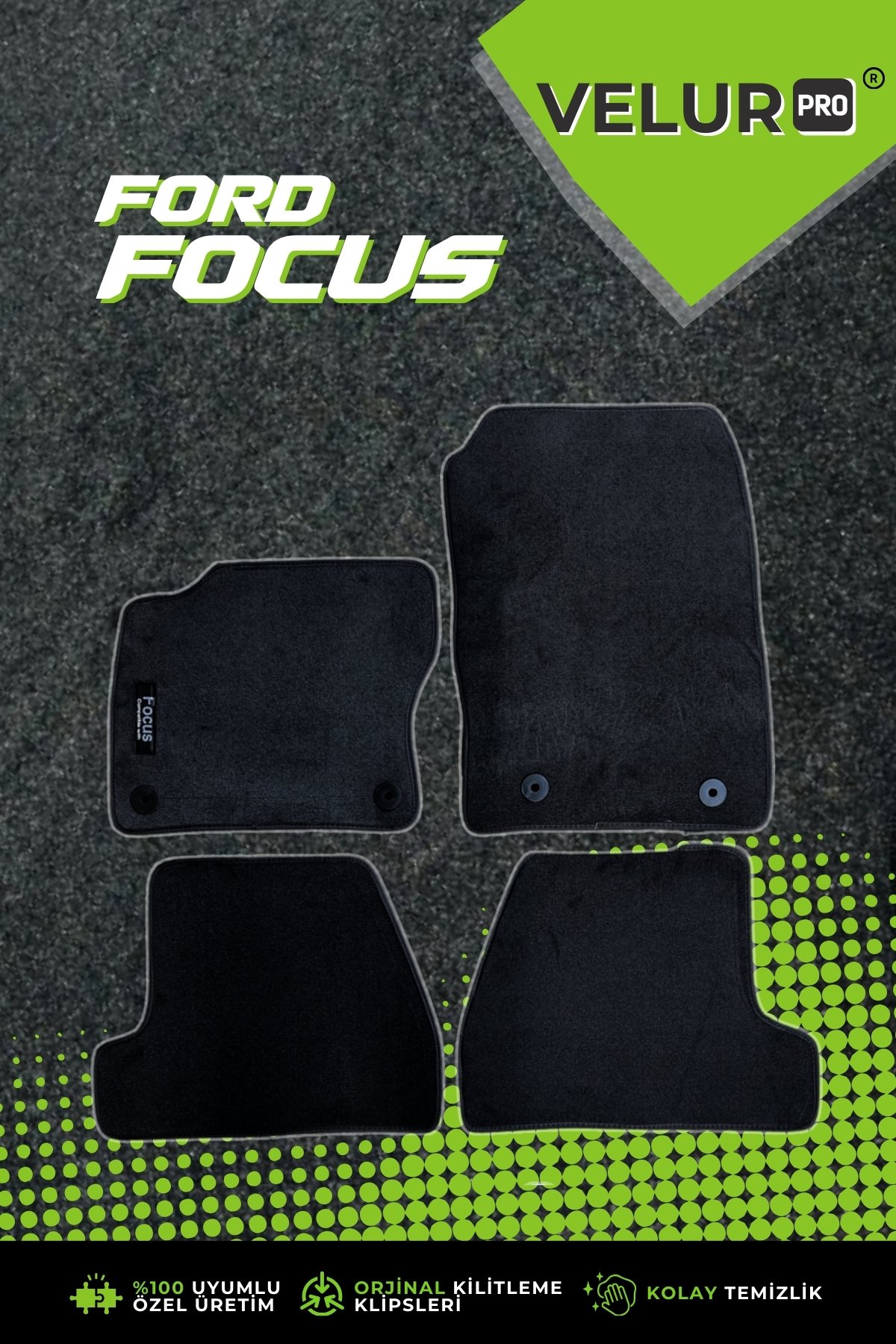 VelurPro Ford Focus 2014-2018 Araca Özel Halı Paspas Araba Halısı Oto Paspas