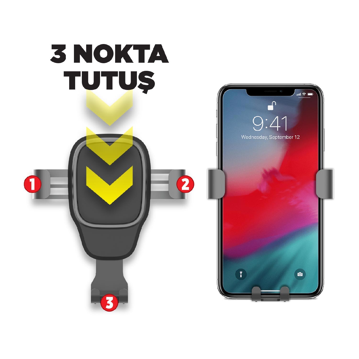 BasicPro Gravity Oto Telefon Tutucu-Kalorifer Izgarasına Uyumlu