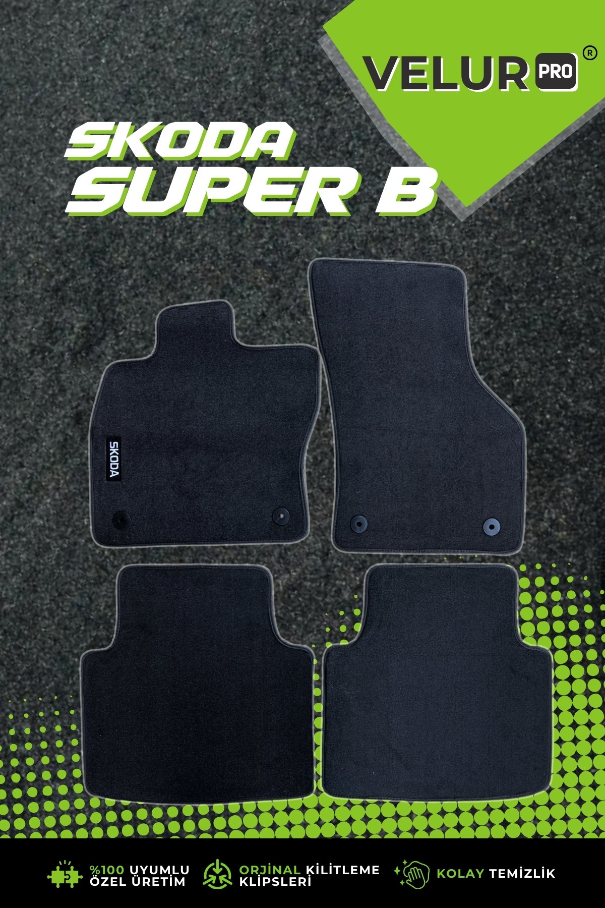 VelurPro Skoda Super B 2015-2023 Araca Özel Halı Paspas Araba Halısı Superb Oto Paspas