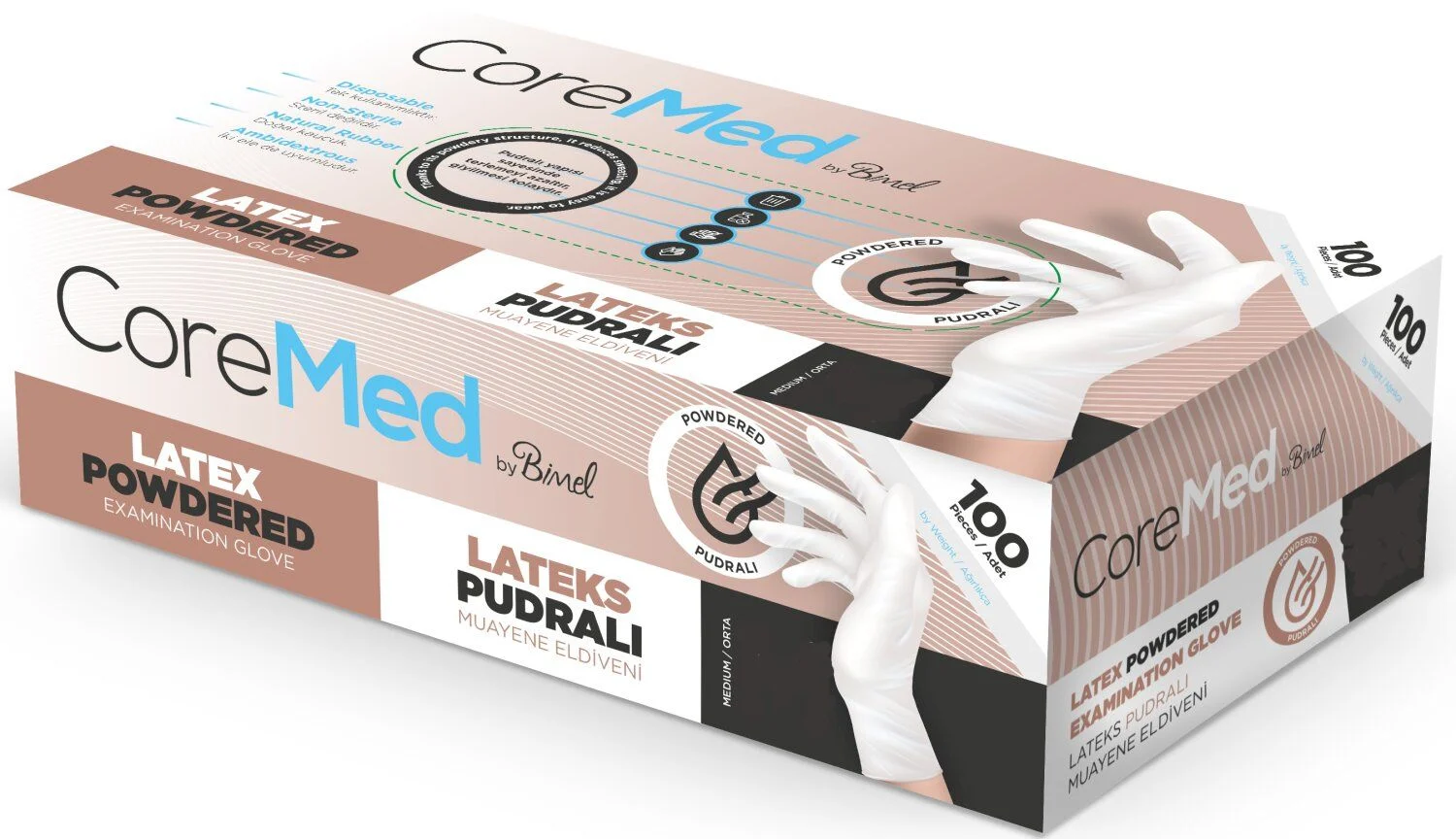 Coremed Lateks Pudralı Muayene Eldiveni