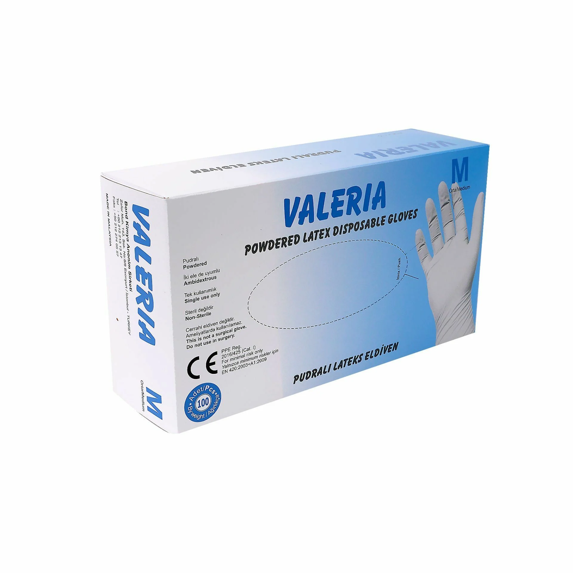 Valeria Lateks Pudralı Muayene Eldiveni
