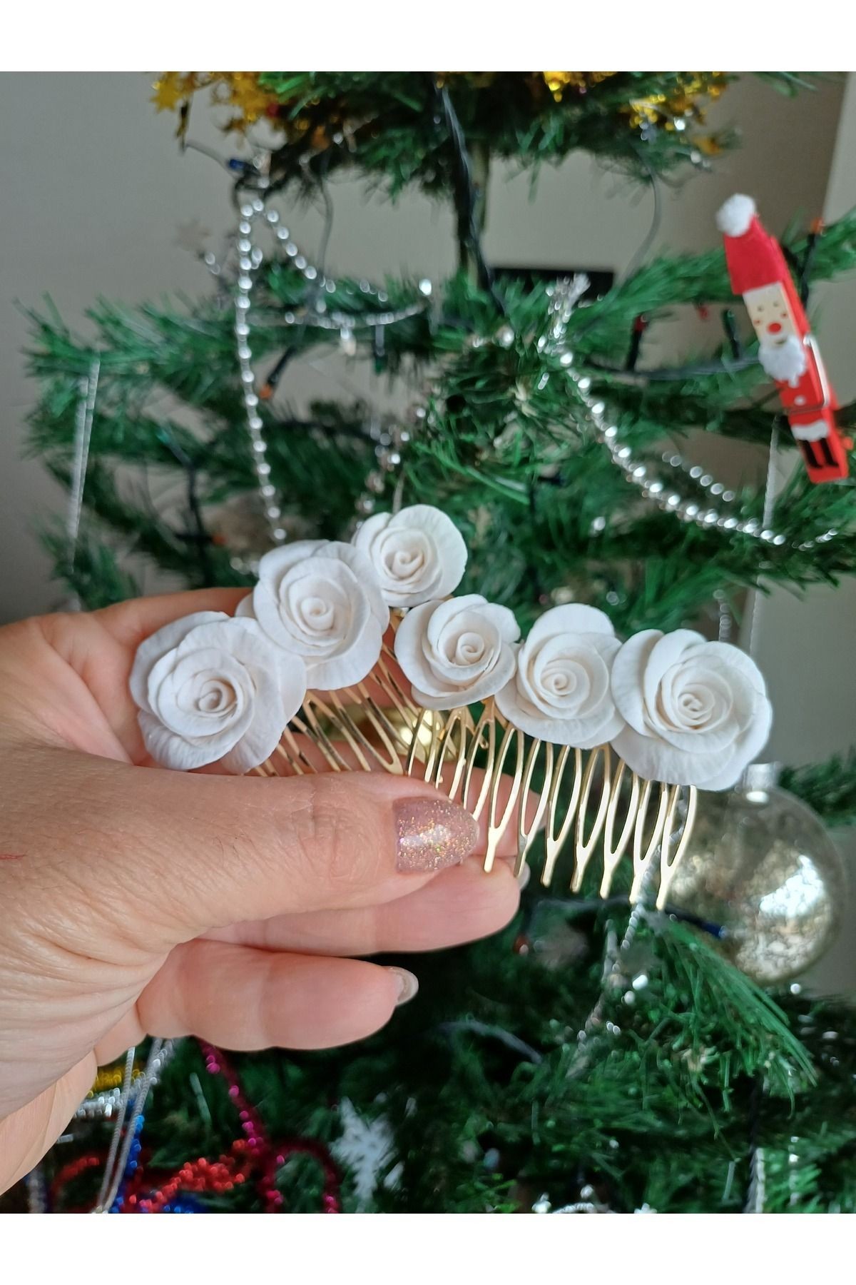 Beyaz Gül Tarak Toka, Helen Gelin Saçı, Gelin Saç Aksesuarları, Nikah Saçı