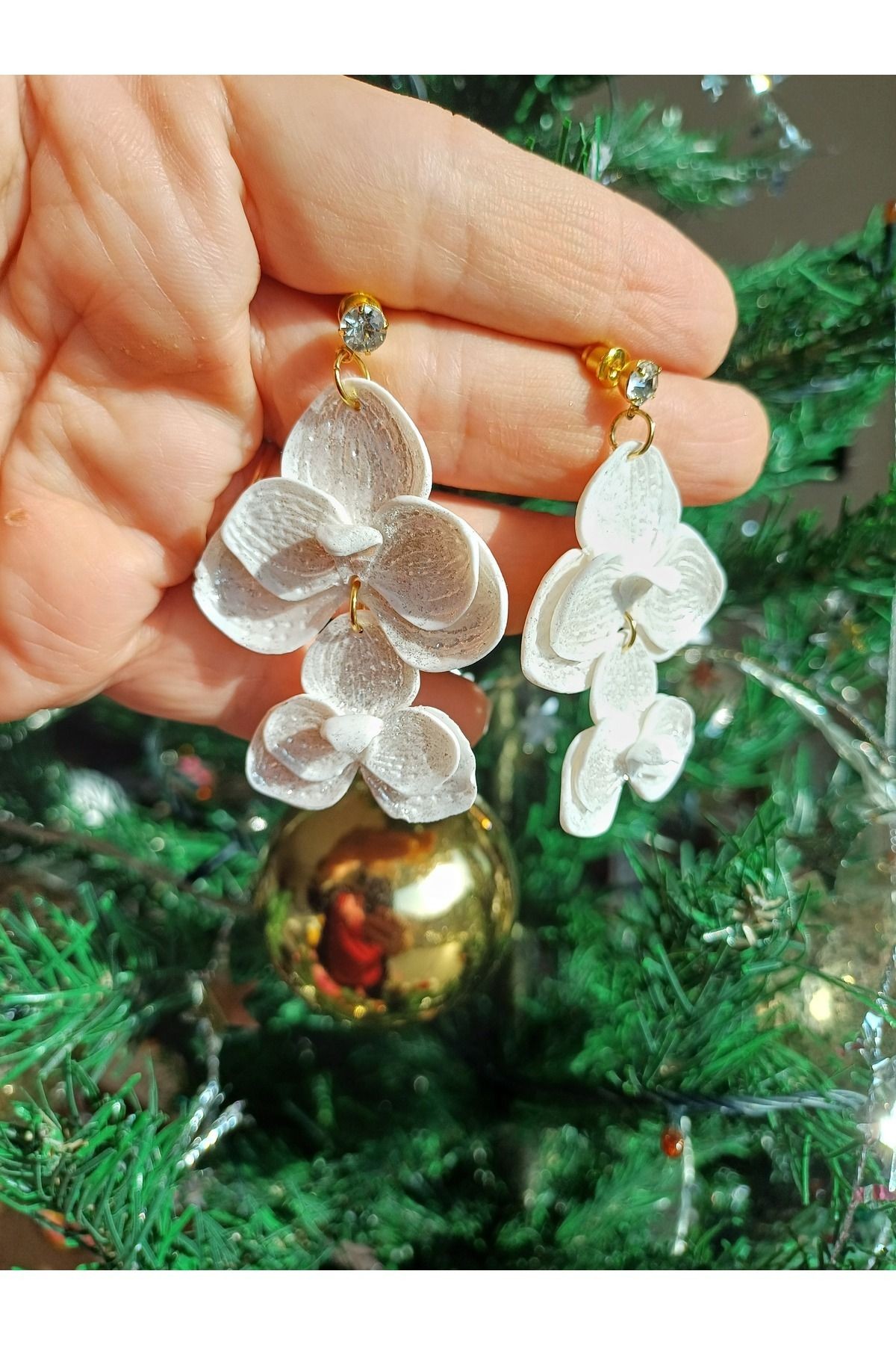 Beyaz Orkide Kil Küpe, Sallantılı Kil Küpeler, Özel Gün Küpeler