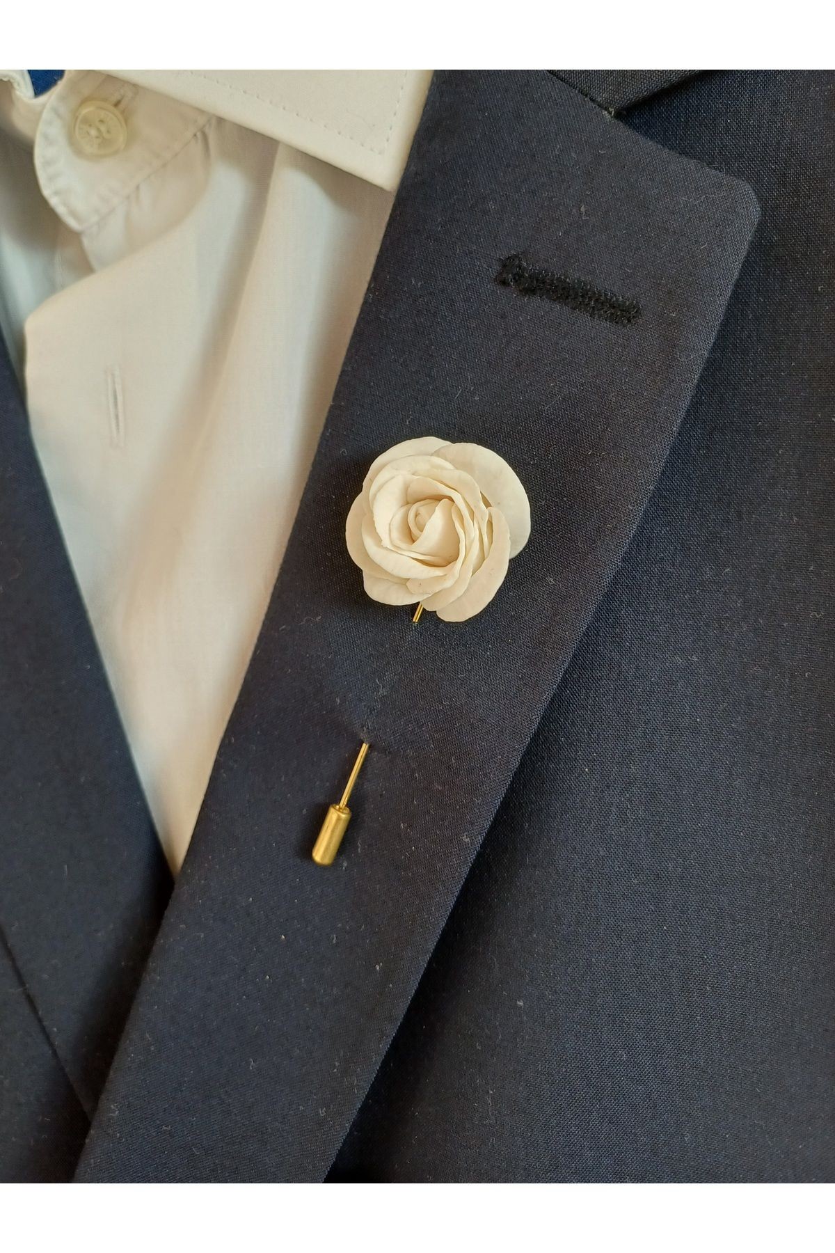 Beyaz Gül Damat Sağdıç Yaka İğnesi, Damat Yaka Çiçeği, Düğün Aksesuarları, Yaka İğnesi