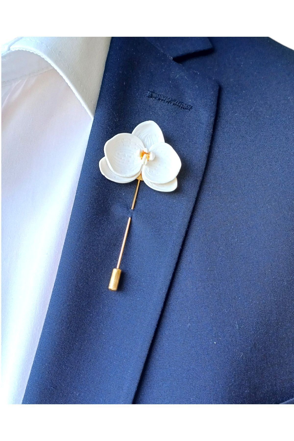 Orkide Sağdıç Damat Yaka Iğnesi, Damat Yaka Çiçeği, Düğün Aksesuarları, Yaka Iğnesi