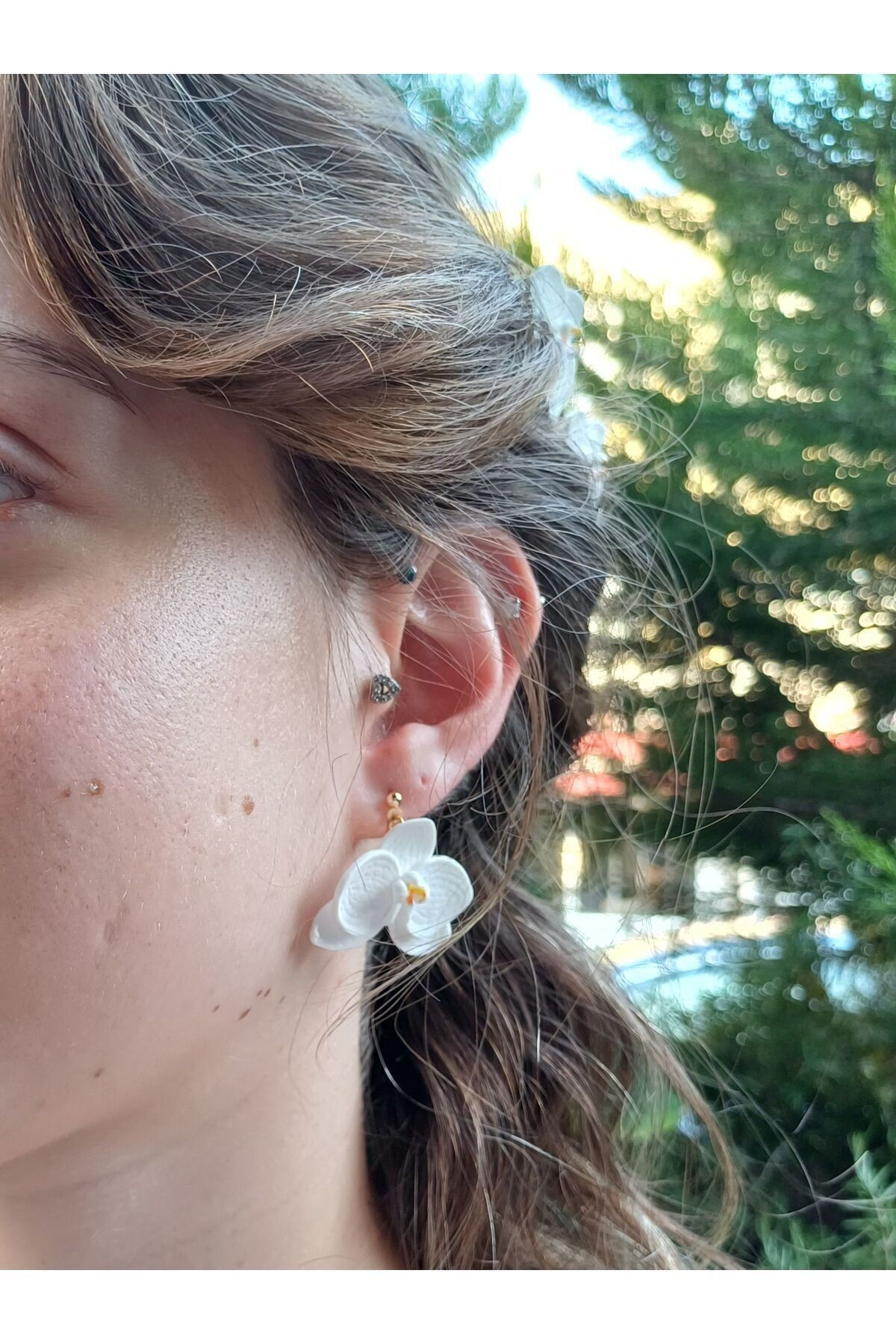 Orkide Çiçekli Sallanır Küpeler, Sallantılı Küpeler, Çiçekli Kil Küpeler, Küpe Modelleri