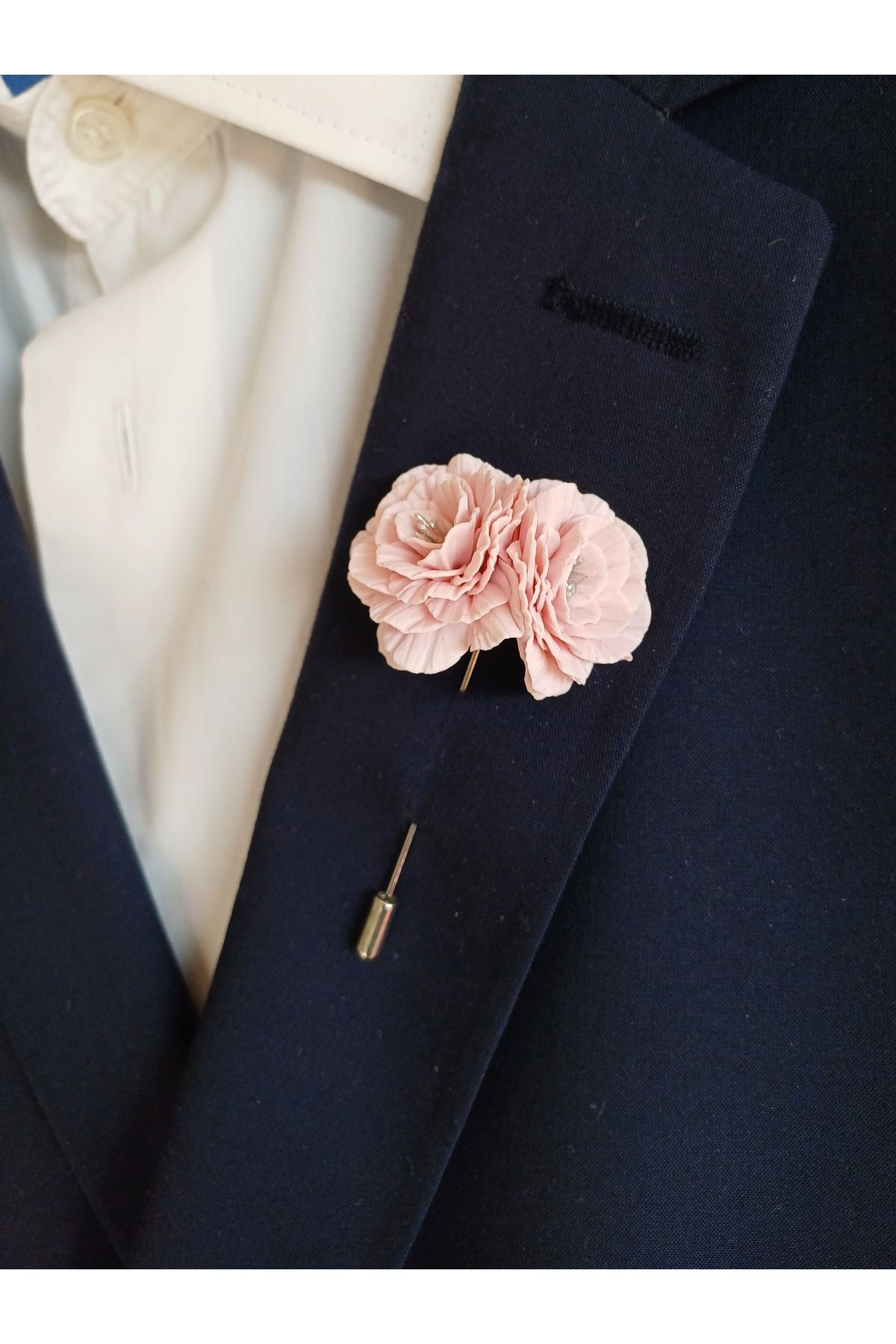 Pudra Şakayık Damat Sağdıç Yaka İğnesi, Damat Yaka Çiçeği, Düğün Aksesuarları, Yaka İğnesi
