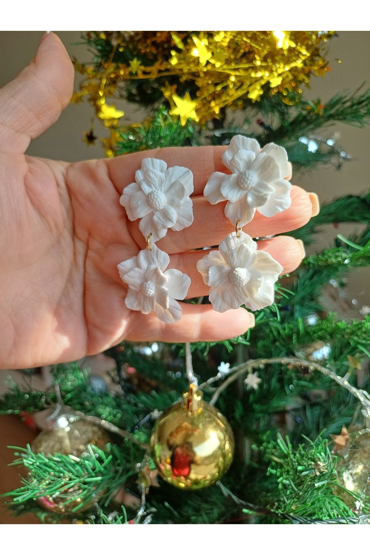 İpek Çiçeği Küpe, El yapımı Küpe, Tasarım Küpe, Polimer Kil Küpe
