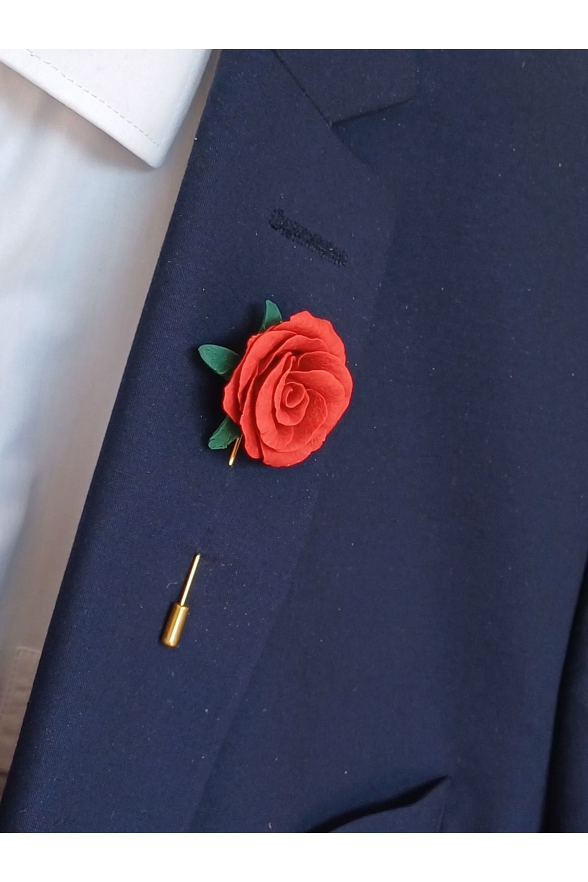 Kırmızı Gül Damat Yaka İğnesi, Düğün Aksesuarı, Yaka Çiçeği