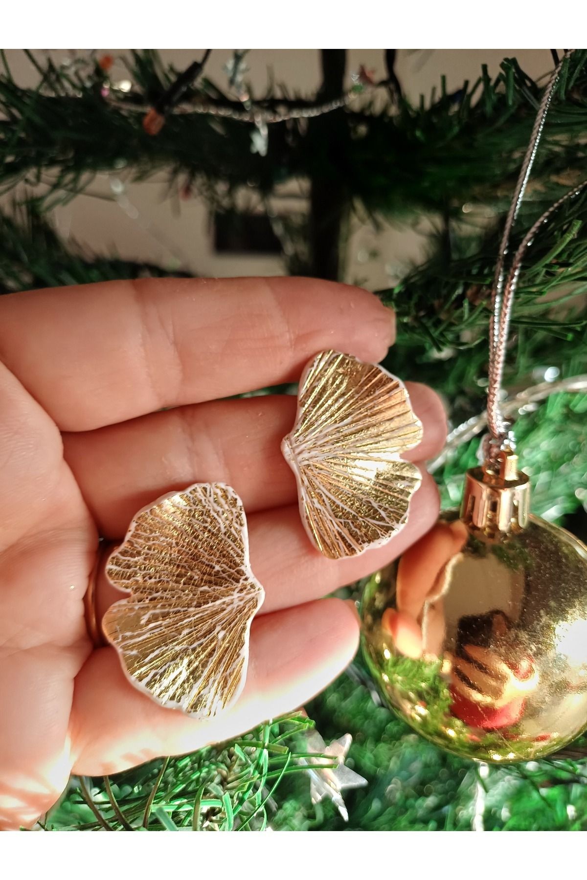Ginkgo Çiçeği Küpe, Polimer Kil Küpe, El Yapımı Küpe