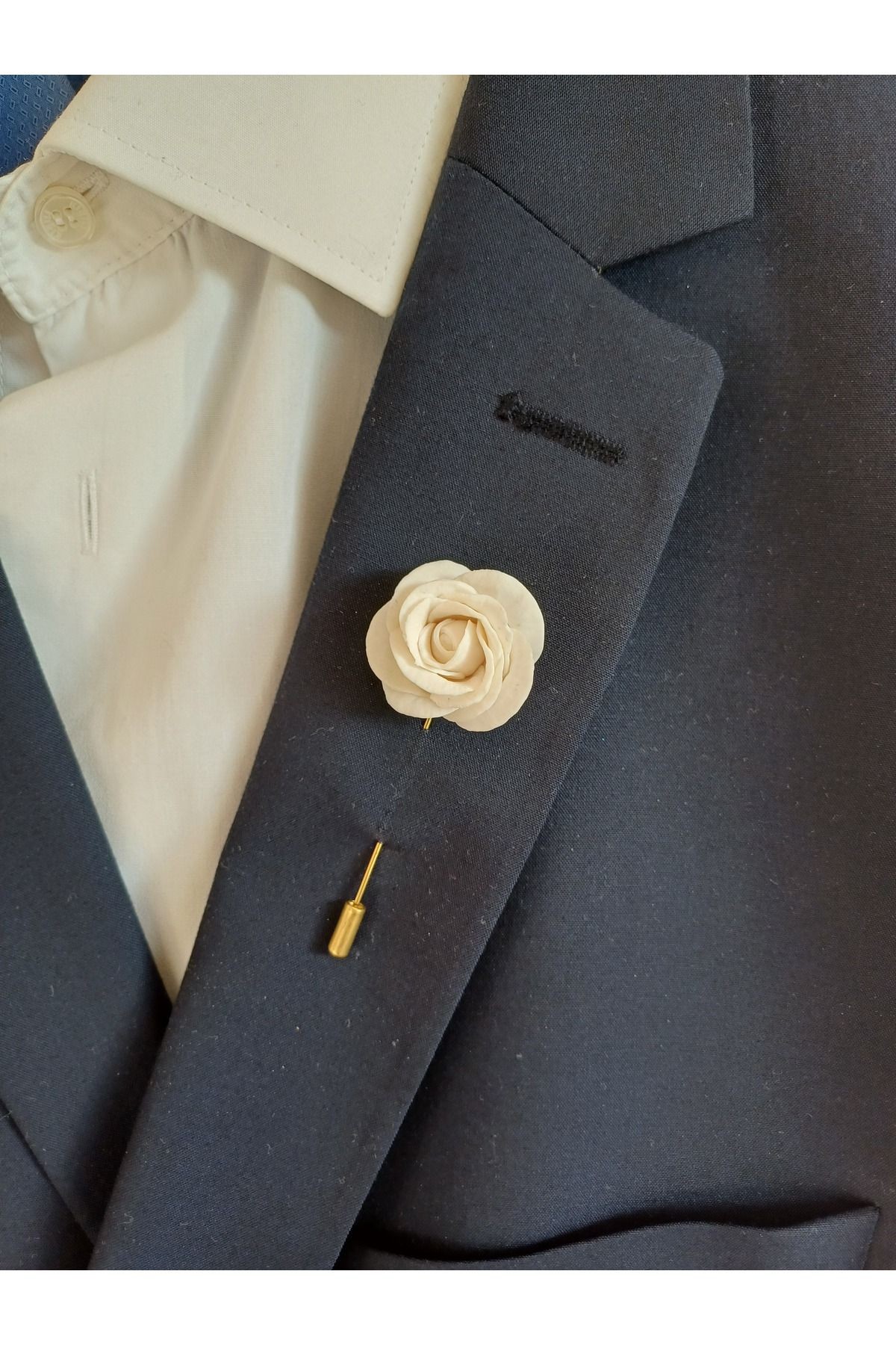 Beyaz Gül Damat Sağdıç Yaka İğnesi, Damat Yaka Çiçeği, Düğün Aksesuarları, Yaka İğnesi