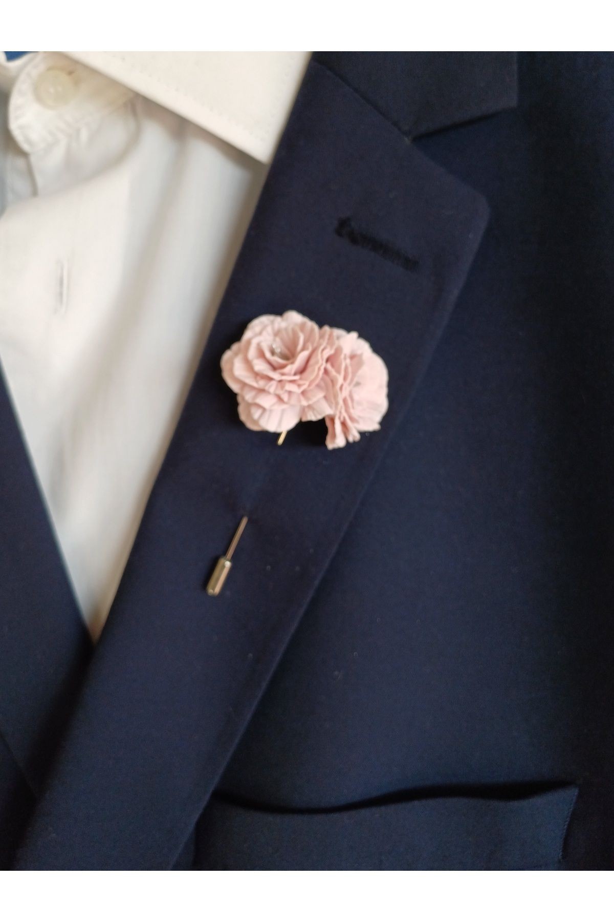 Pudra Şakayık Damat Sağdıç Yaka İğnesi, Damat Yaka Çiçeği, Düğün Aksesuarları, Yaka İğnesi