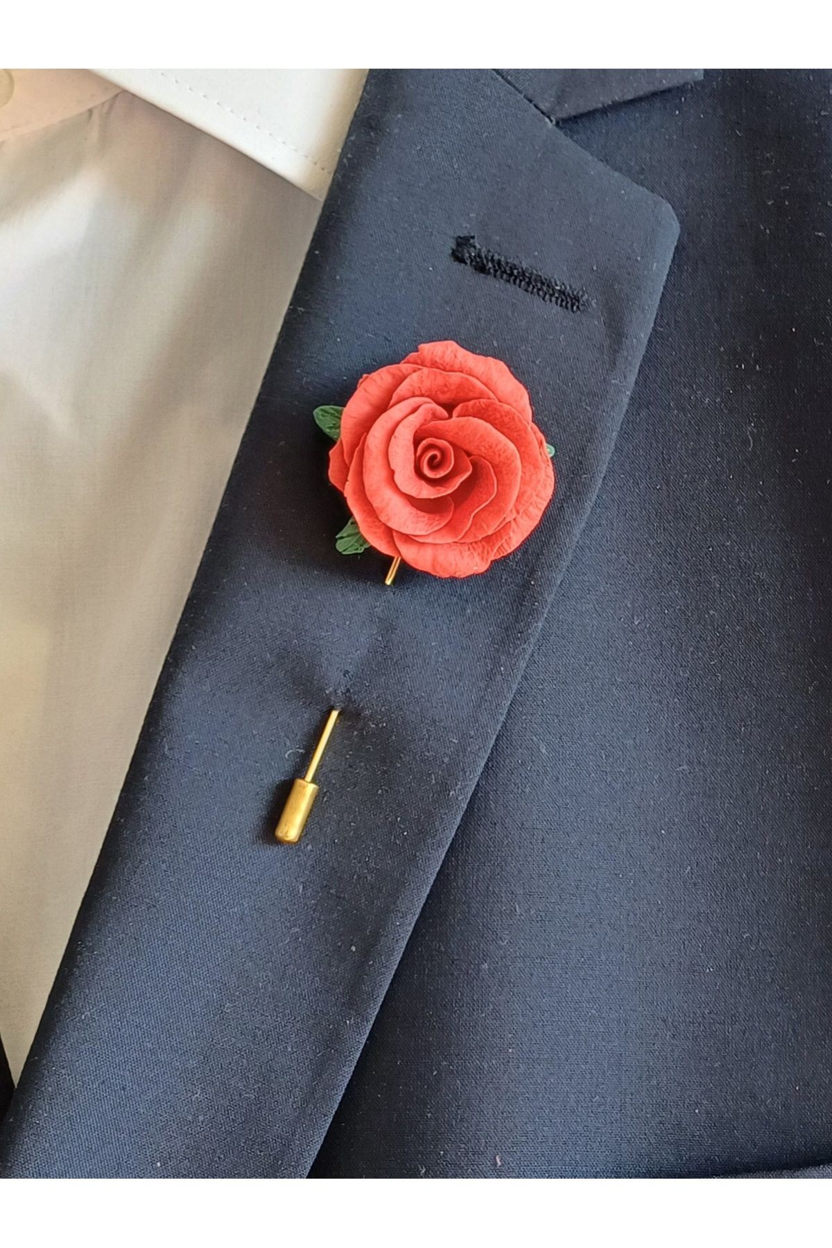 Kırmızı Gül Damat Yaka İğnesi, Düğün Aksesuarı, Yaka Çiçeği