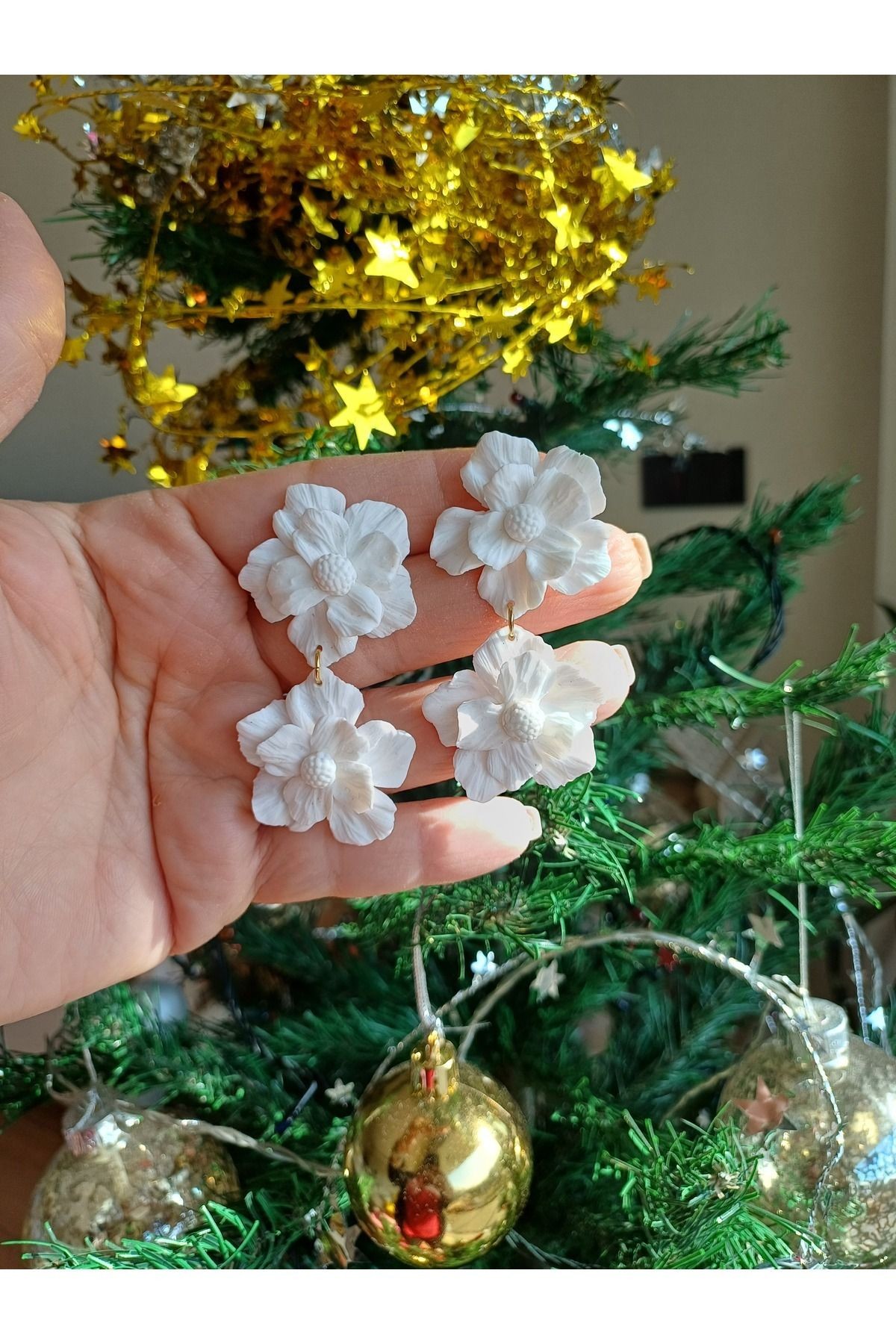 İpek Çiçeği Küpe, El yapımı Küpe, Tasarım Küpe, Polimer Kil Küpe