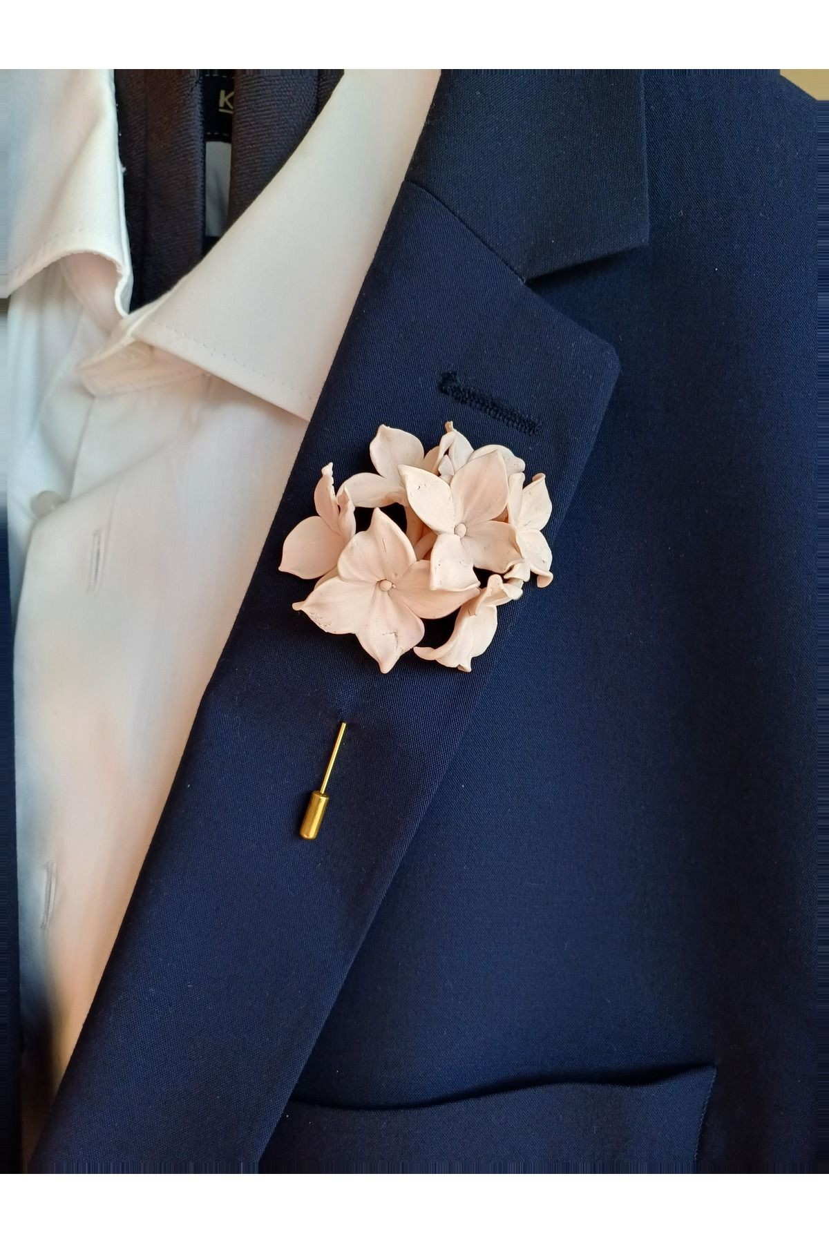 Pudra Rengi Ortanca Damat Sağdıç Yaka İğnesi, Damat Yaka Çiçeği, Düğün Aksesuarları, Yaka İğnesi