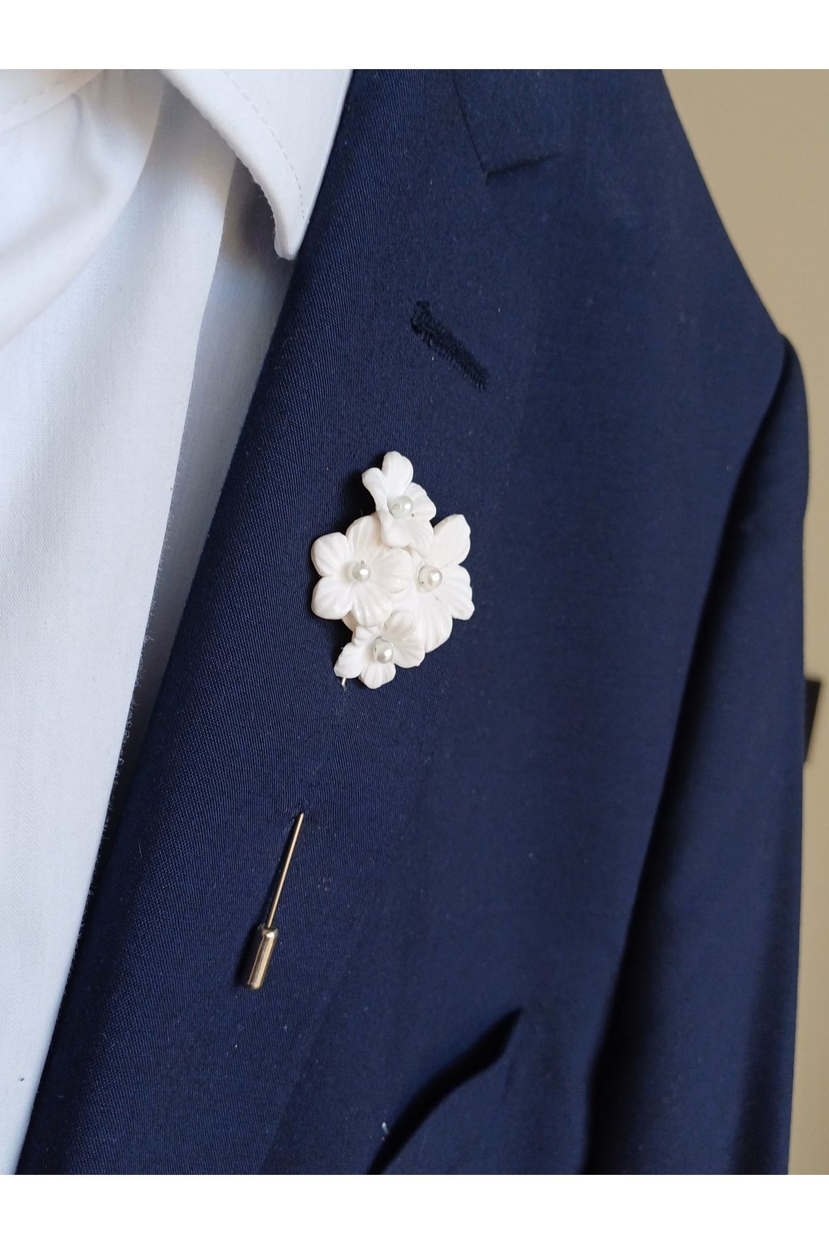 İncili Damat Yaka İğnesi, Damat Yaka Çiçeği, Düğün Aksesuarları, Yaka İğnesi