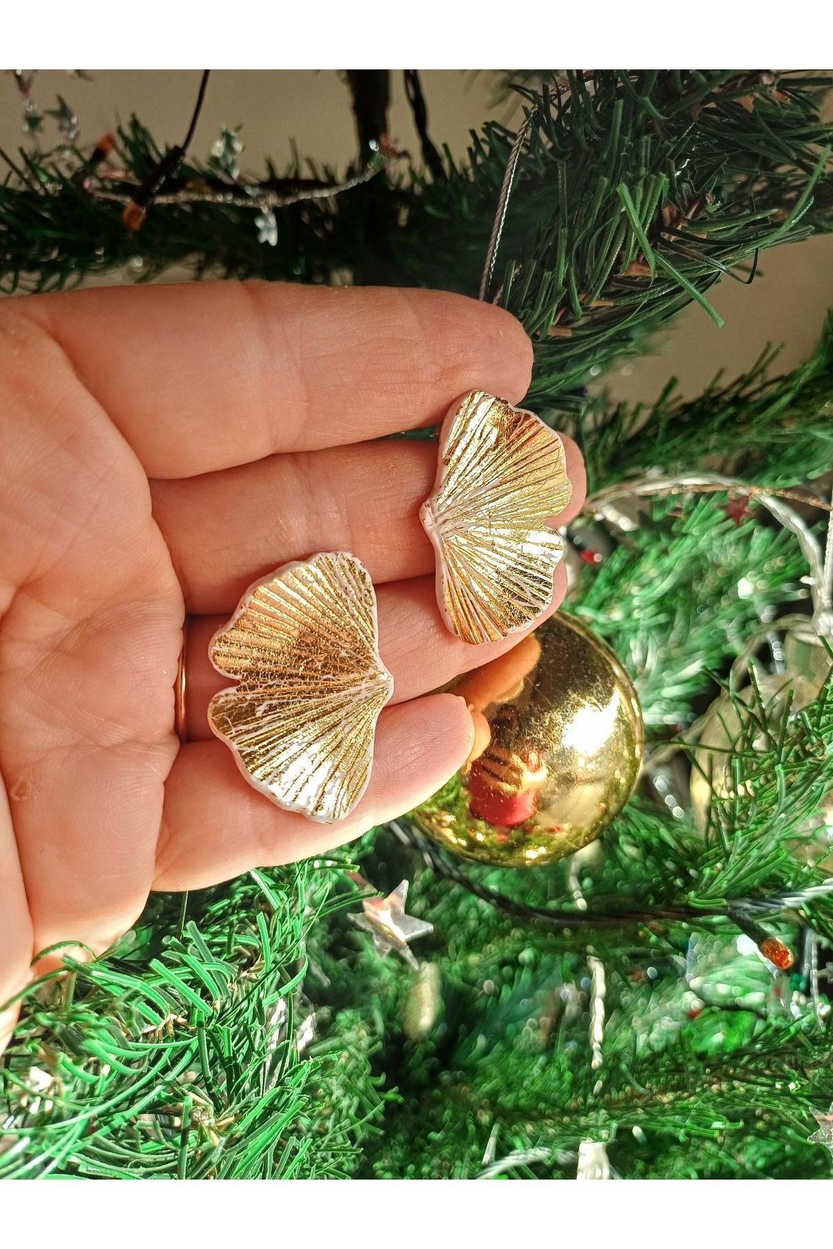 Ginkgo Çiçeği Küpe, Polimer Kil Küpe, El Yapımı Küpe