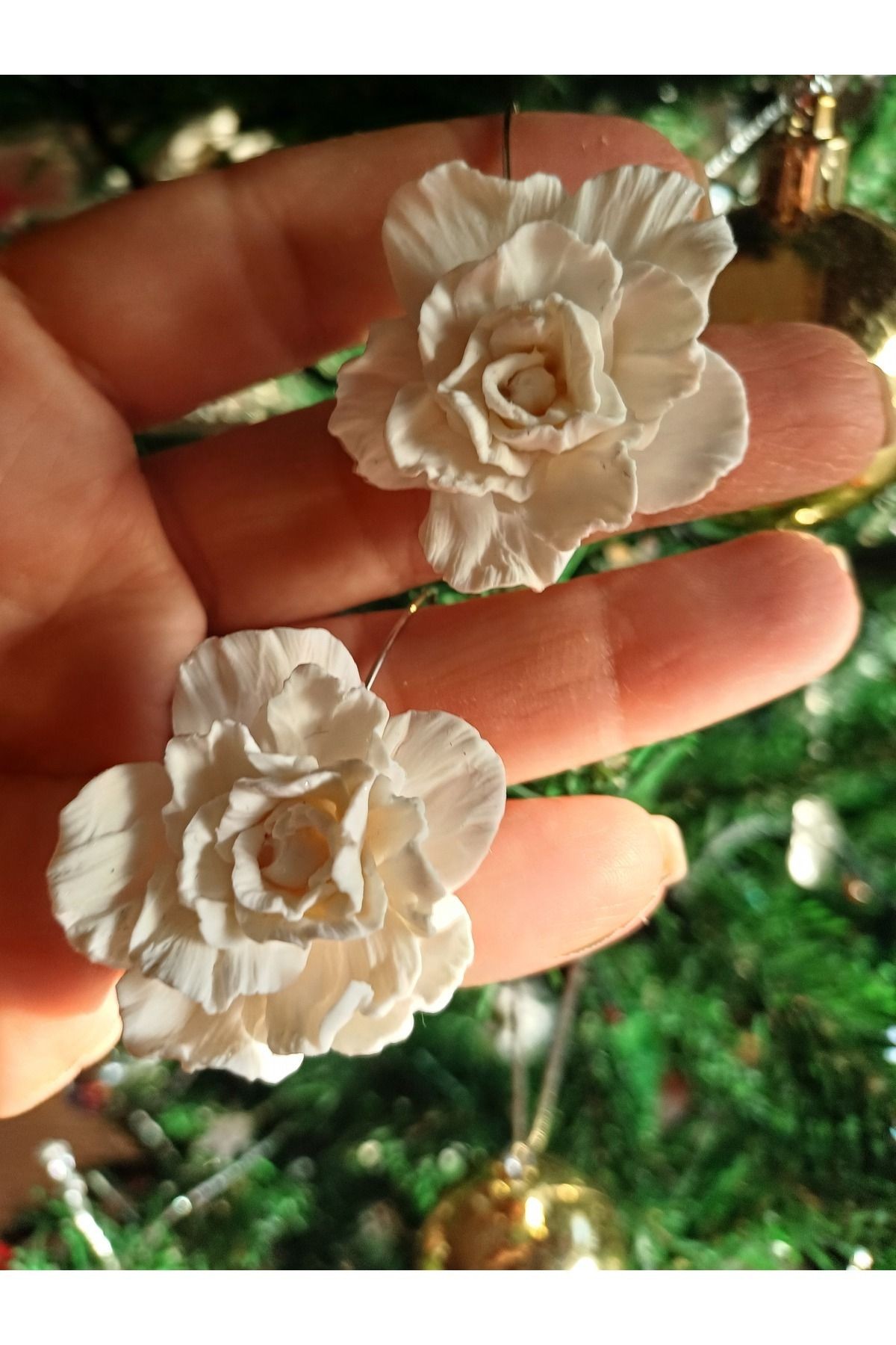 Beyaz Şakayık Küpe, Polimer Kil Küpe, Sallantılı Çiçek Küpe,