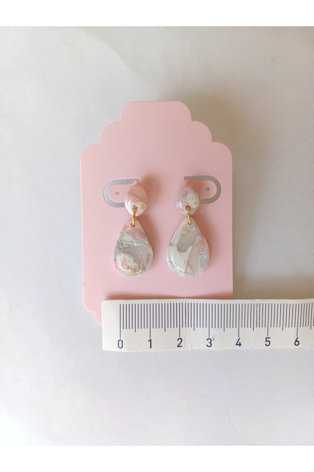 Pembe Mermer Kil Küpe, El yapımı Tasarım Küpe, Küpe Modelleri,Altın Kaplama ,Sallantılı Küpeler