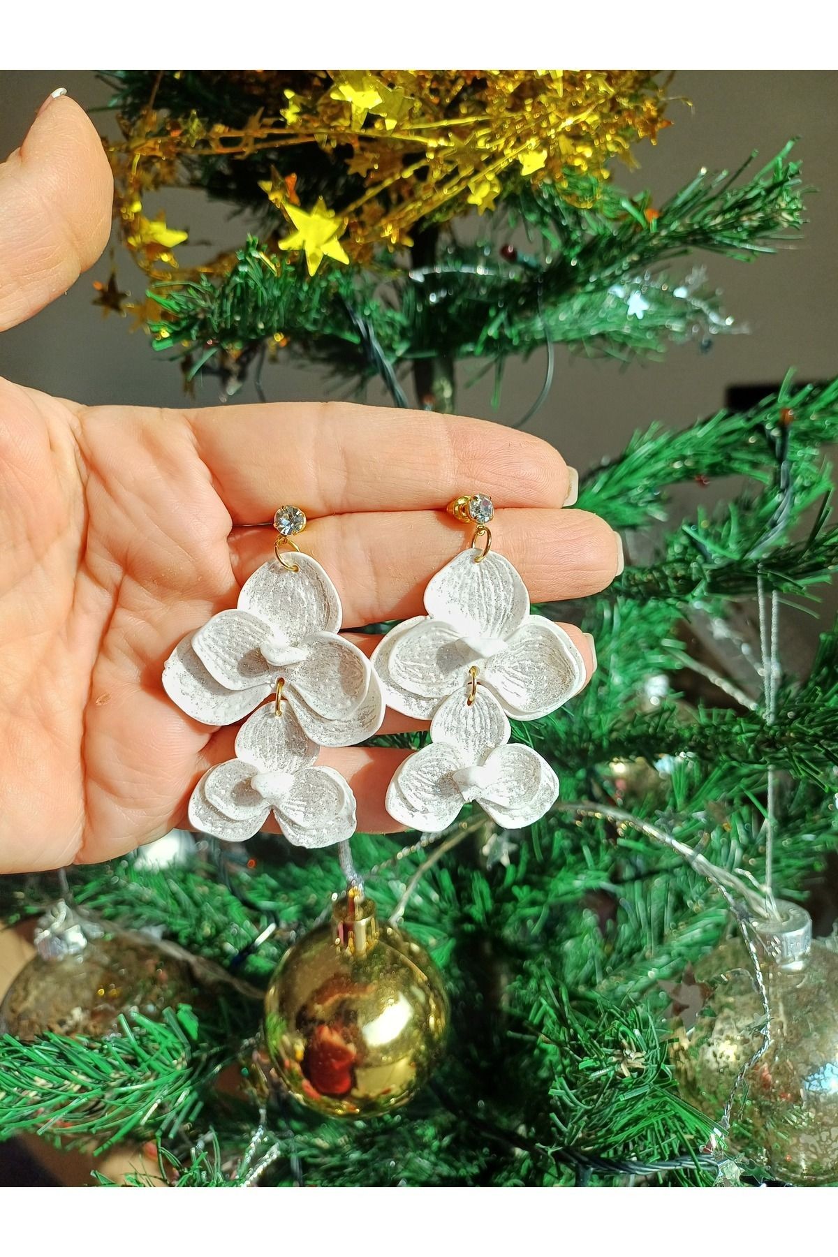 Beyaz Orkide Kil Küpe, Sallantılı Kil Küpeler, Özel Gün Küpeler