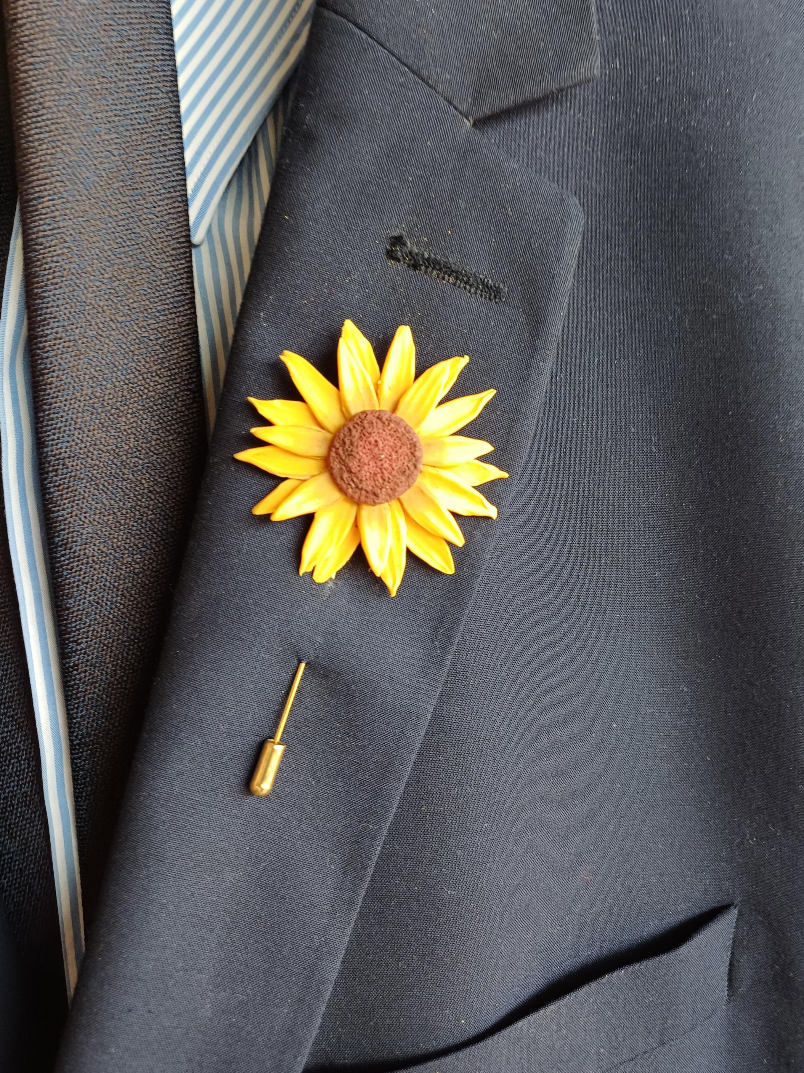 Ayçiçeği Yaka Çiçeği, Çiçekli Yaka İğnesi. damat ve Sağdıç Aksesuarı