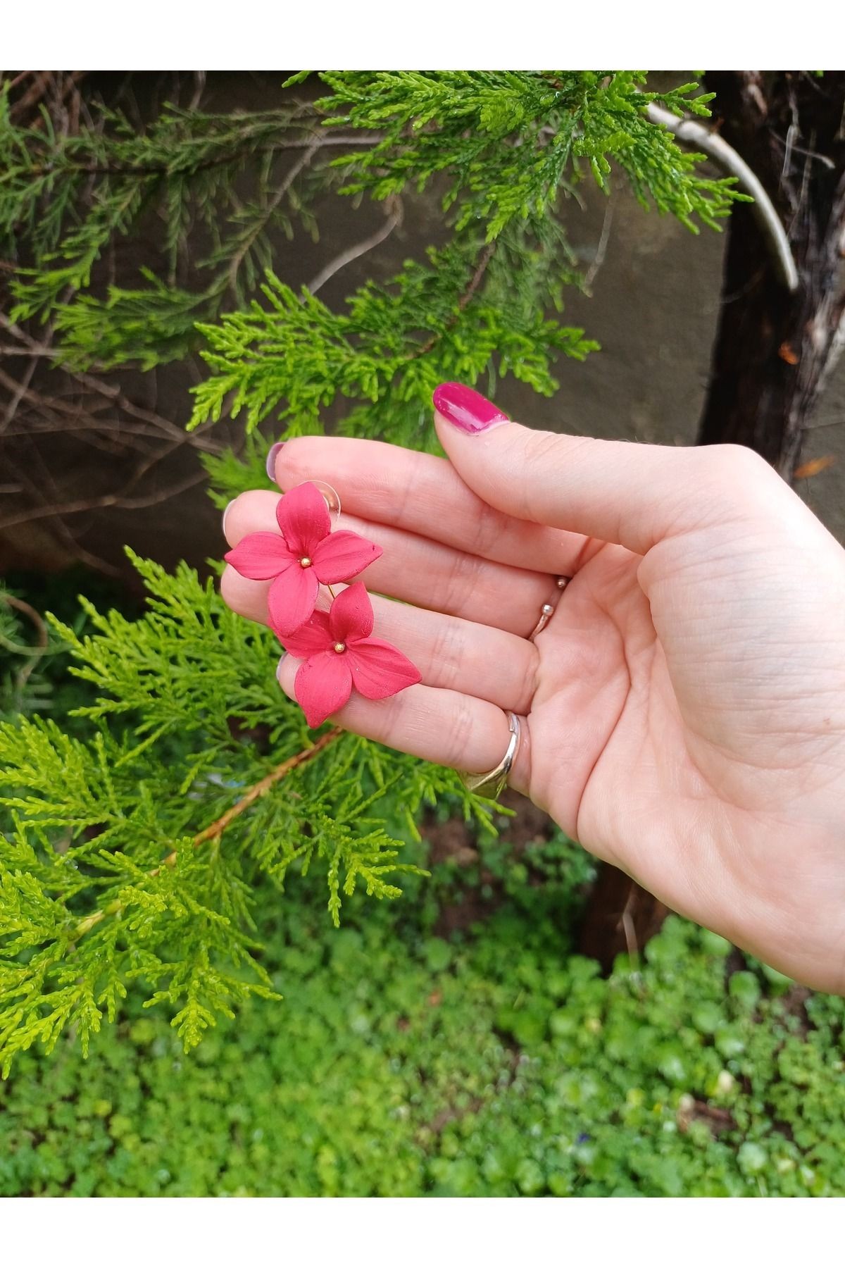 Çiçekli Küpeler, Polimer kil Küpeler, Tasarım Küpeler, El Yapımı Küpeler