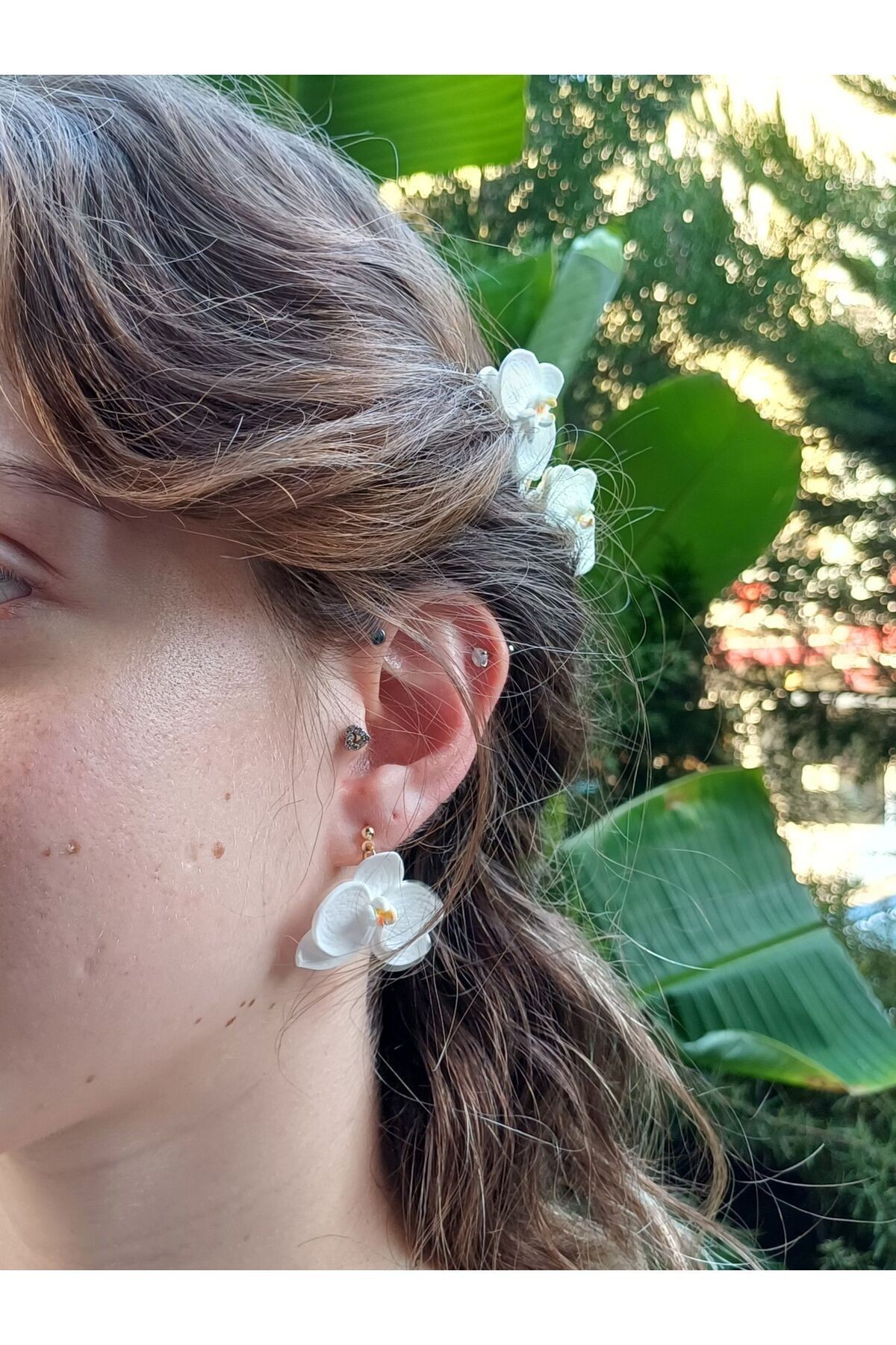 Orkide Çiçekli Sallanır Küpeler, Sallantılı Küpeler, Çiçekli Kil Küpeler, Küpe Modelleri