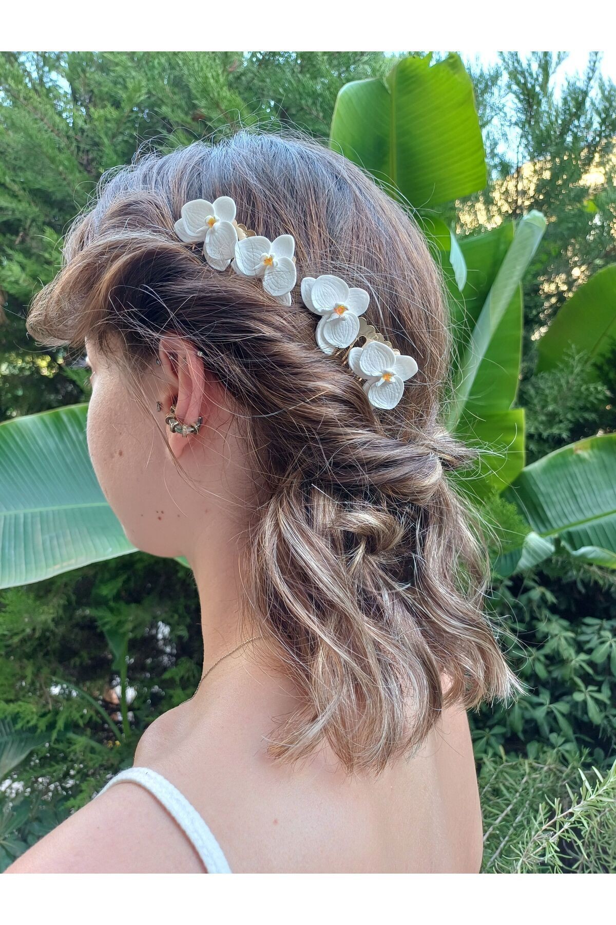 Orkide Çiçekli Tarak Toka, Helen Gelin Saçı, Gelin Saçı, Nikah Saçı, Gelin Saçı Model, Nikah Sacı