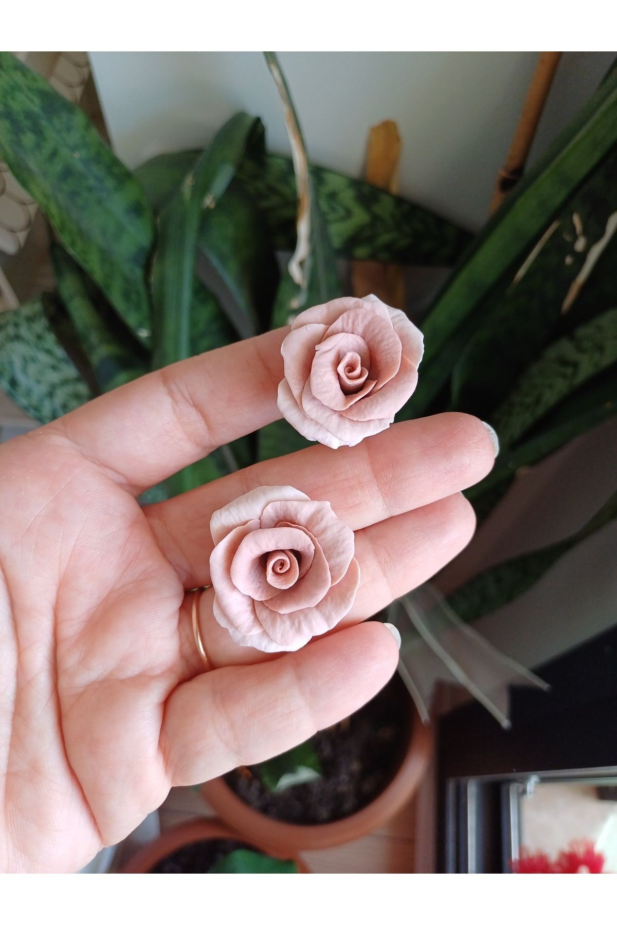 Gül Küpe, Çiçekli Küpe, El yapımı Küpe, Tasarım Küpe, Polimer Kil Küpe