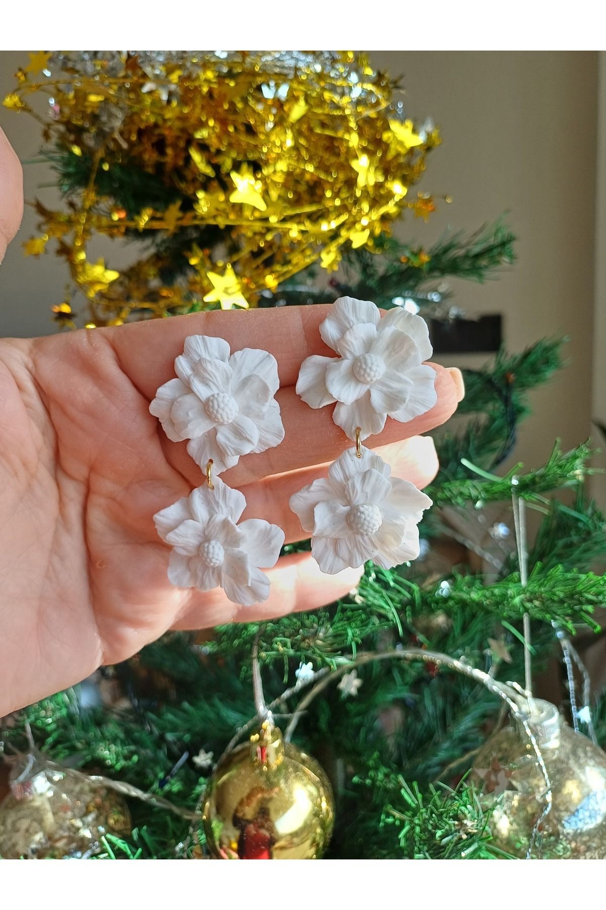 İpek Çiçeği Küpe, El yapımı Küpe, Tasarım Küpe, Polimer Kil Küpe