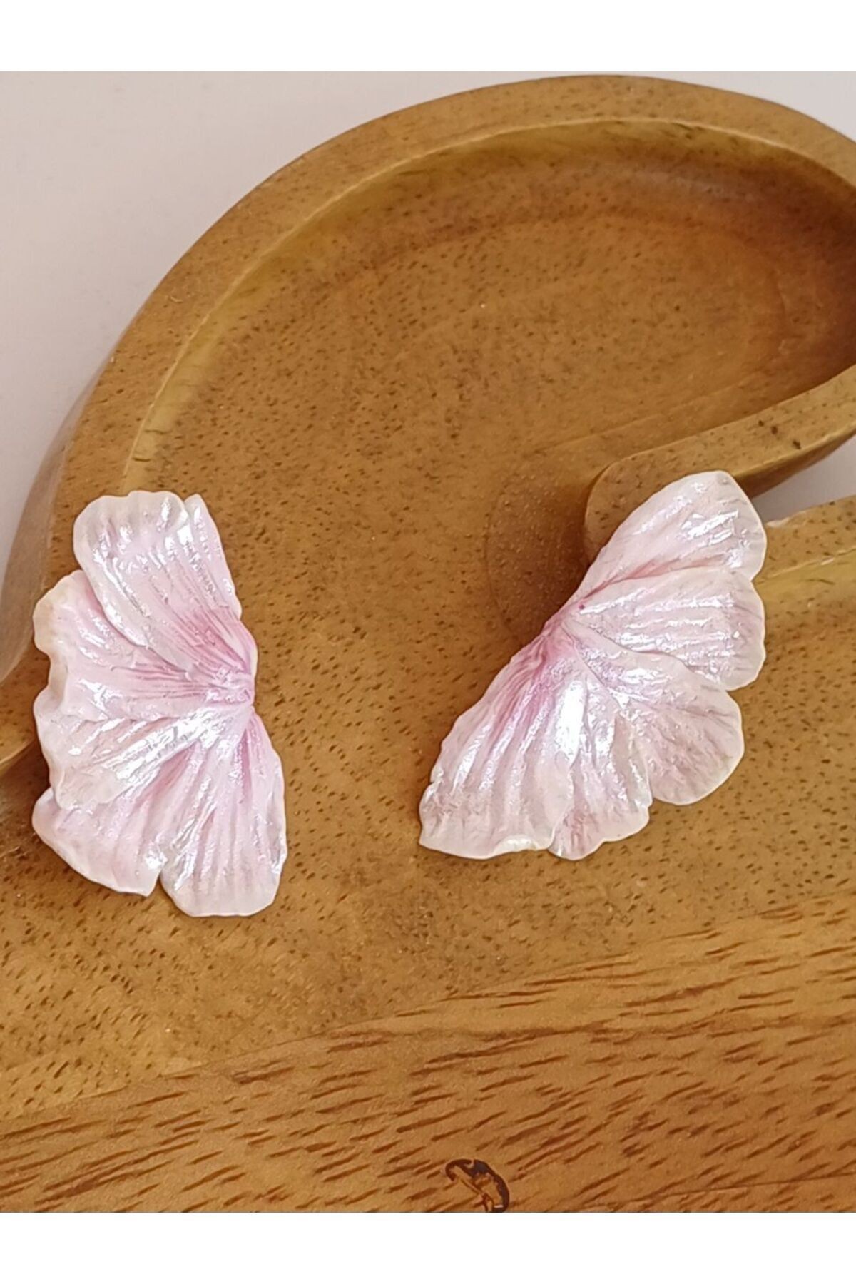 Pembe Yarım Çiçek Küpe, Çiçek Küpe, Pembe Küpe, Kil Küpe, Zarif Küpe Seti
