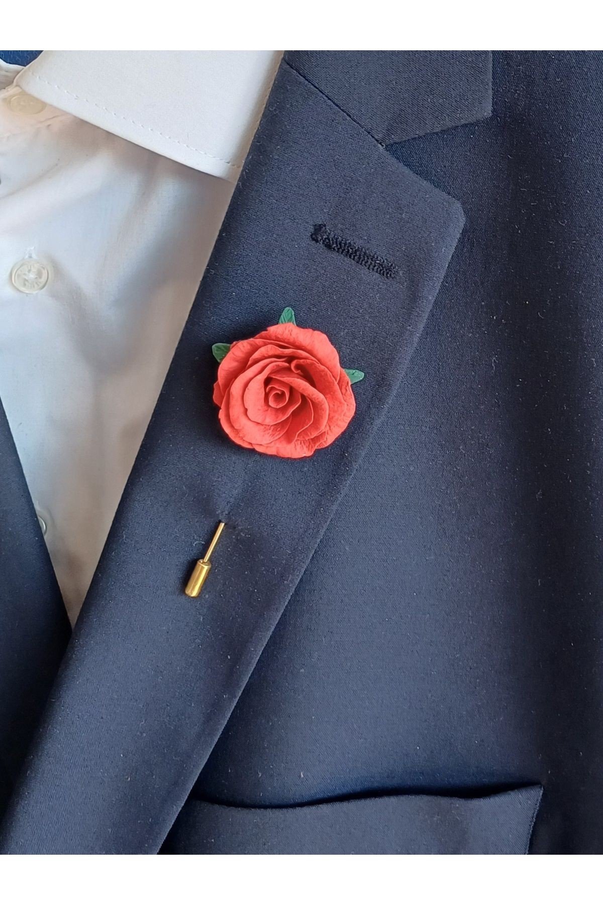 Kırmızı Gül Damat Yaka İğnesi, Düğün Aksesuarı, Yaka Çiçeği