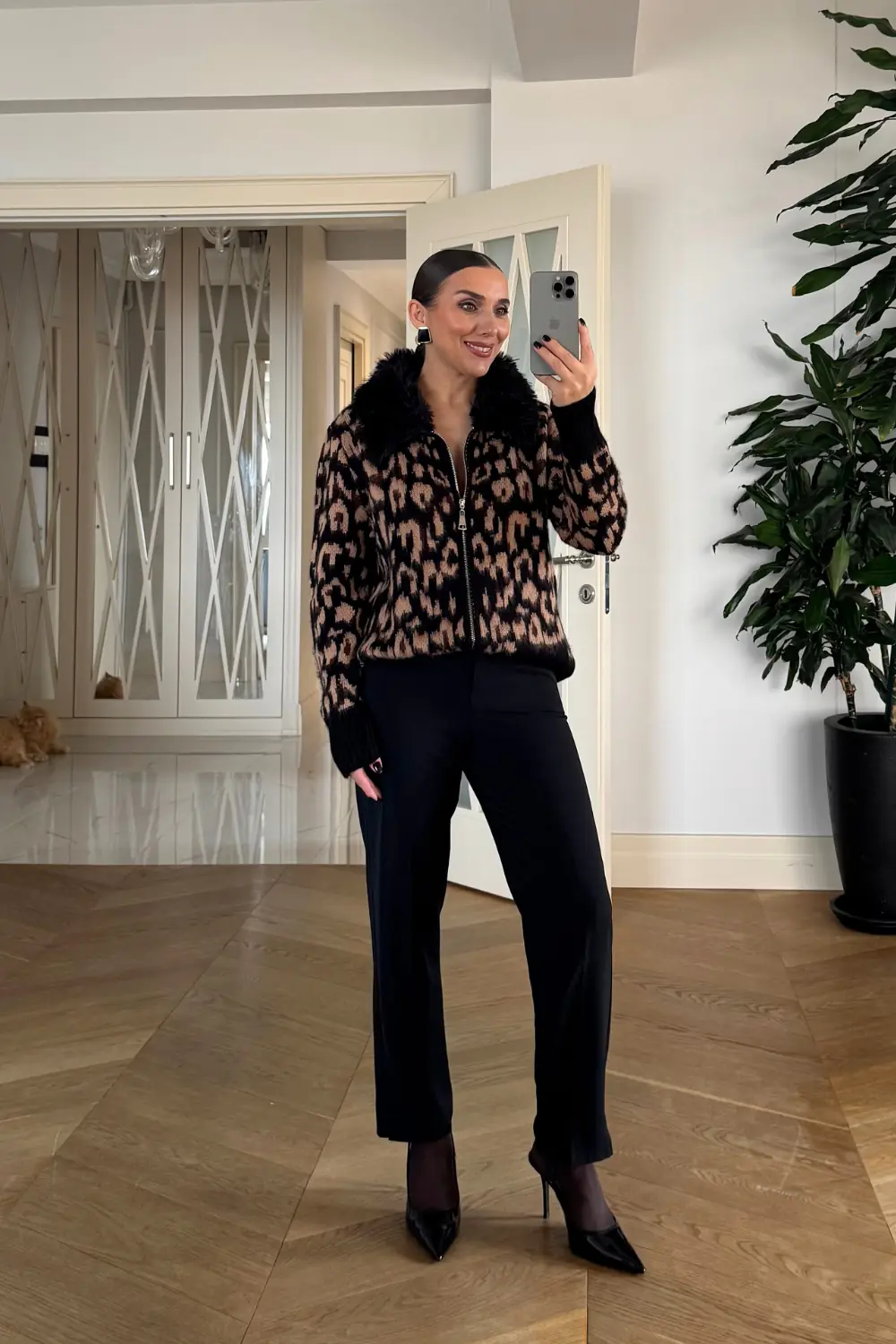 Suni kürklü Fermuarlı Kadın Hırka